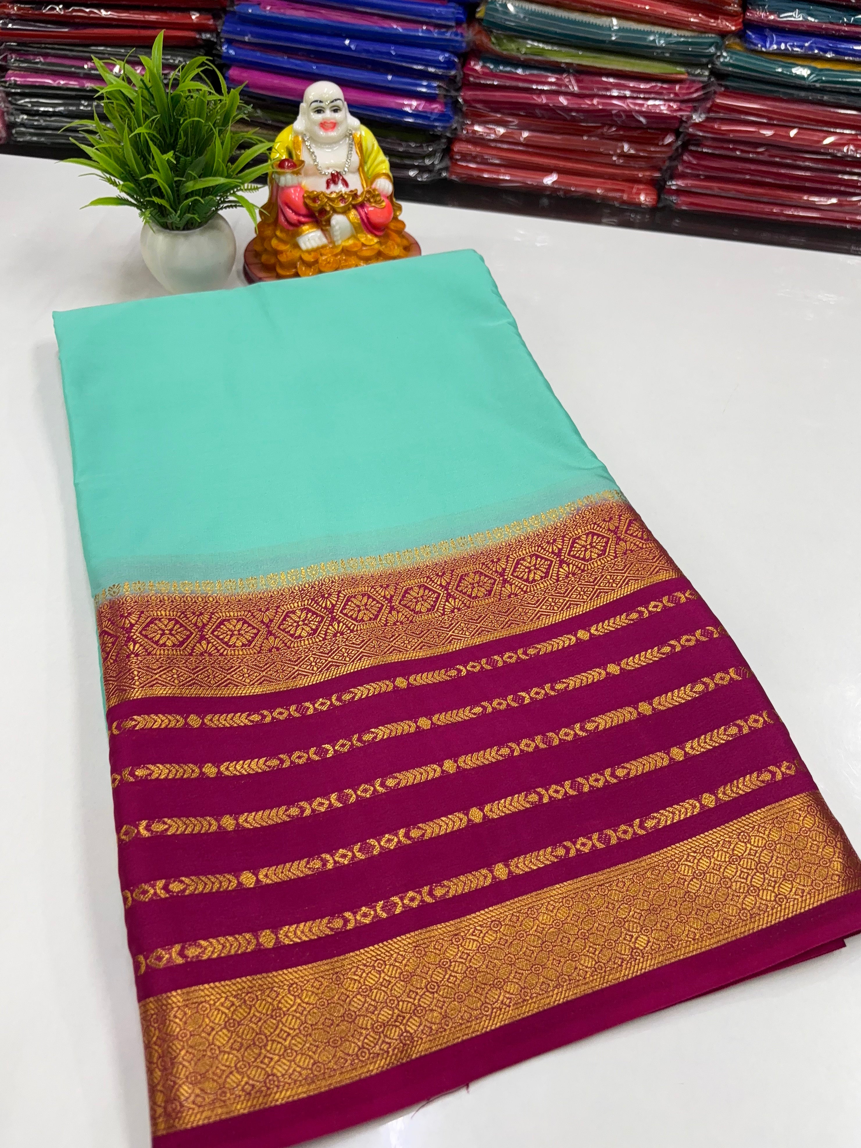 Mysore Crepe Silk Saree with Rich Contrast Pallu & Elegant Border