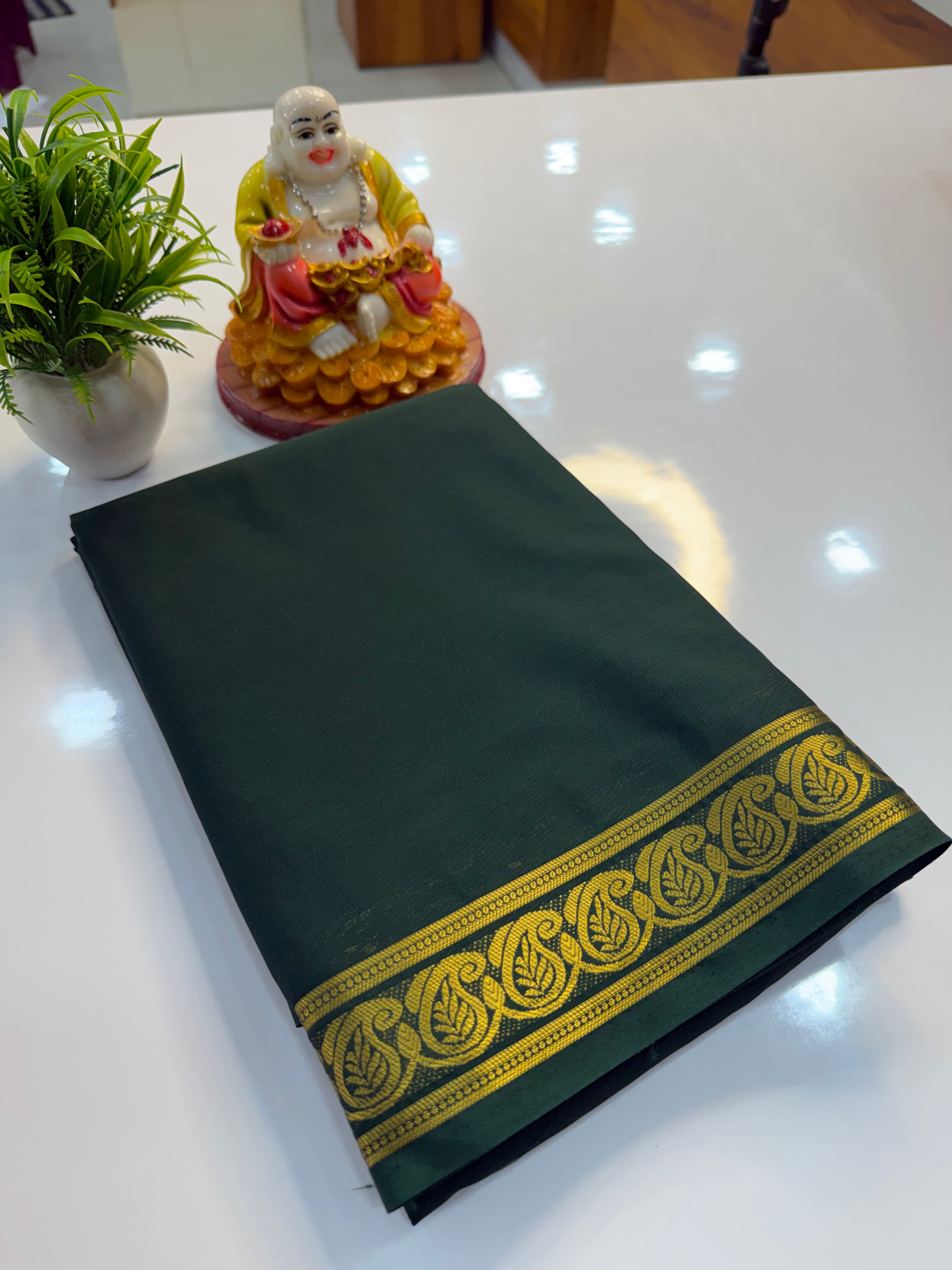 Mysore Crepe Silk Saree with Beautiful Mango Border