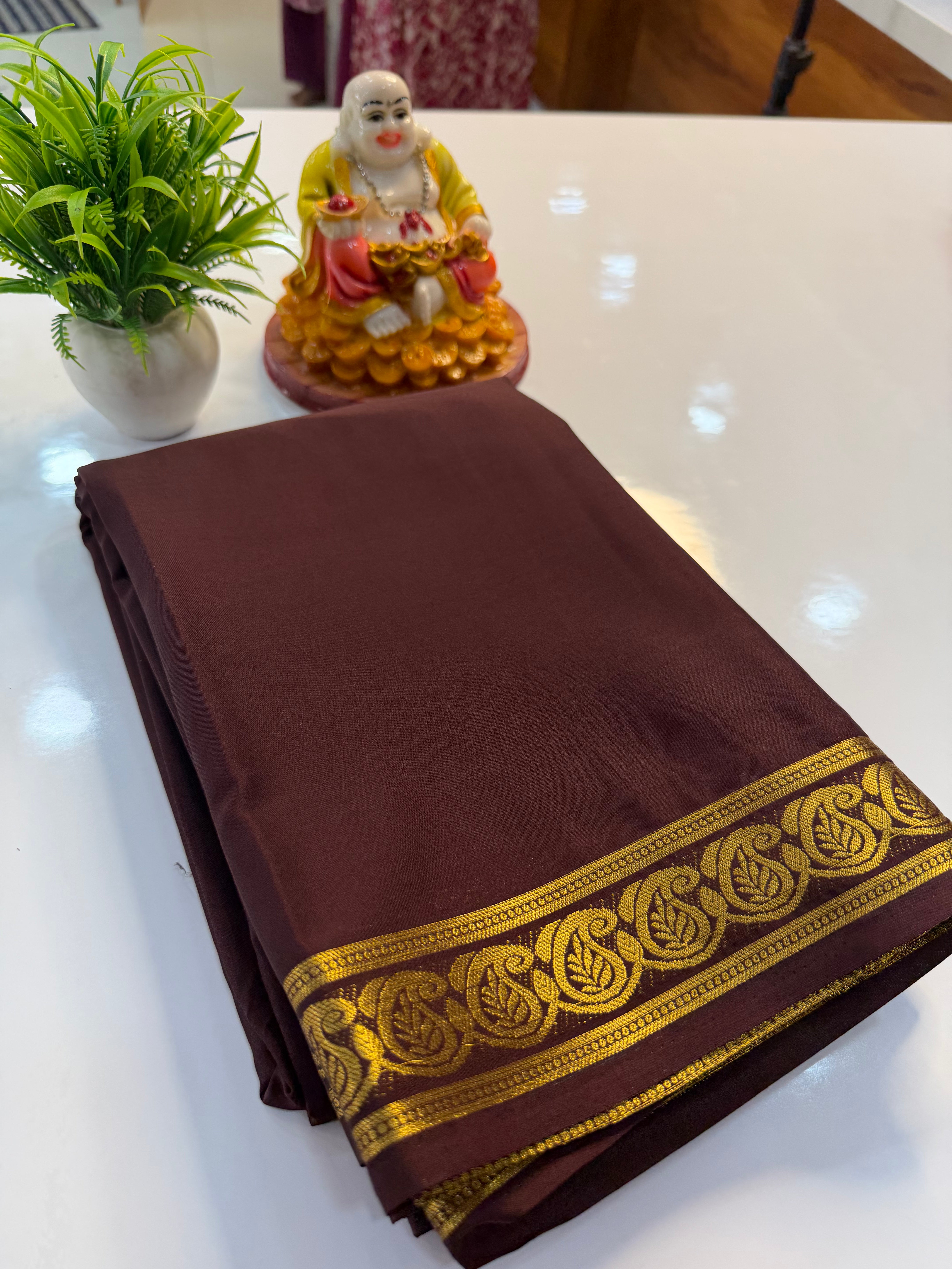 Mysore Crepe Silk Saree with Beautiful Mango Border