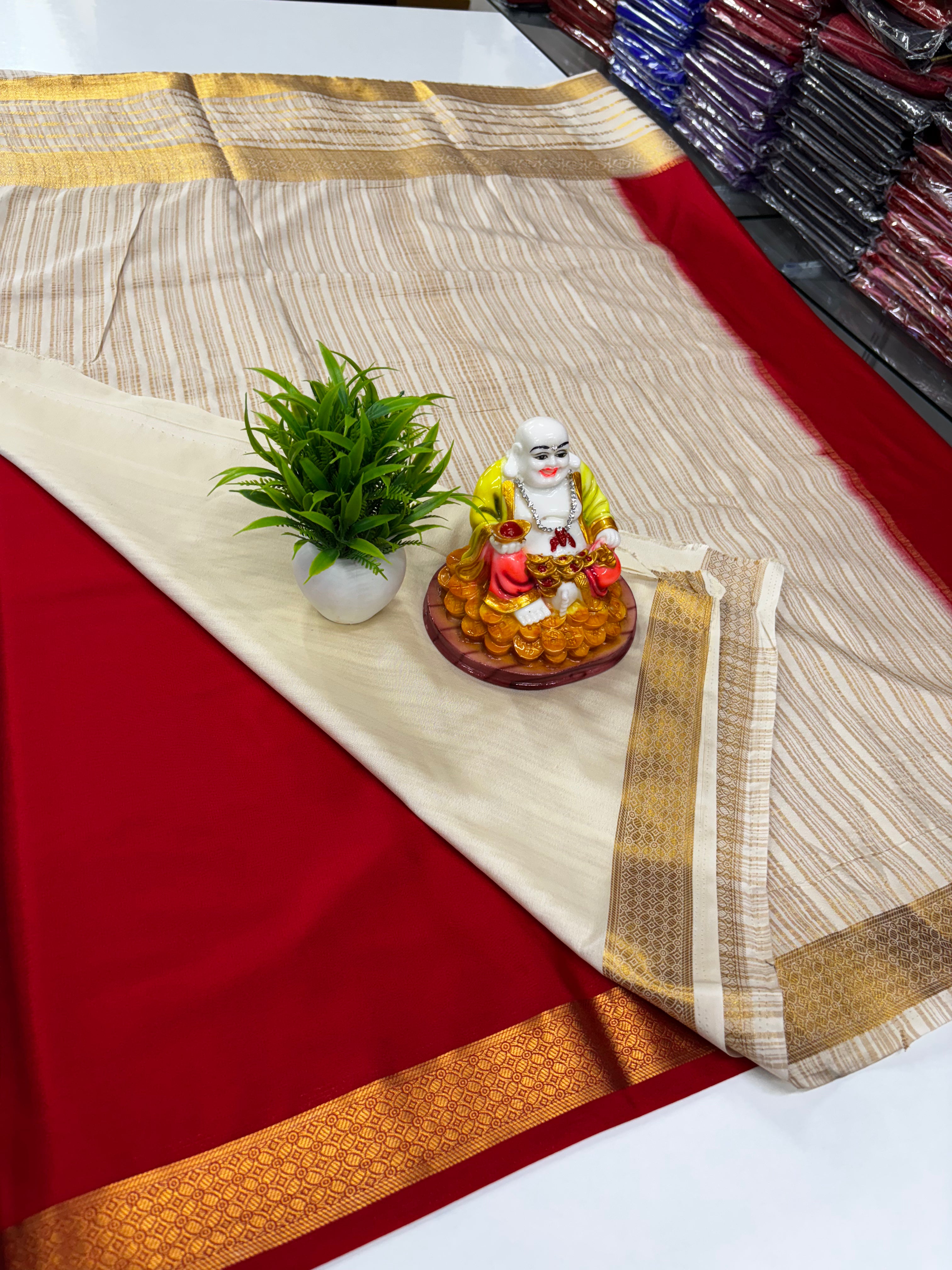Mysore Crepe Silk Saree with Rich Contrast Pallu & Elegant Border