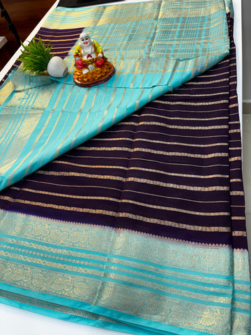 mysore crape silk saree with stripes with contrast pallu and blouse