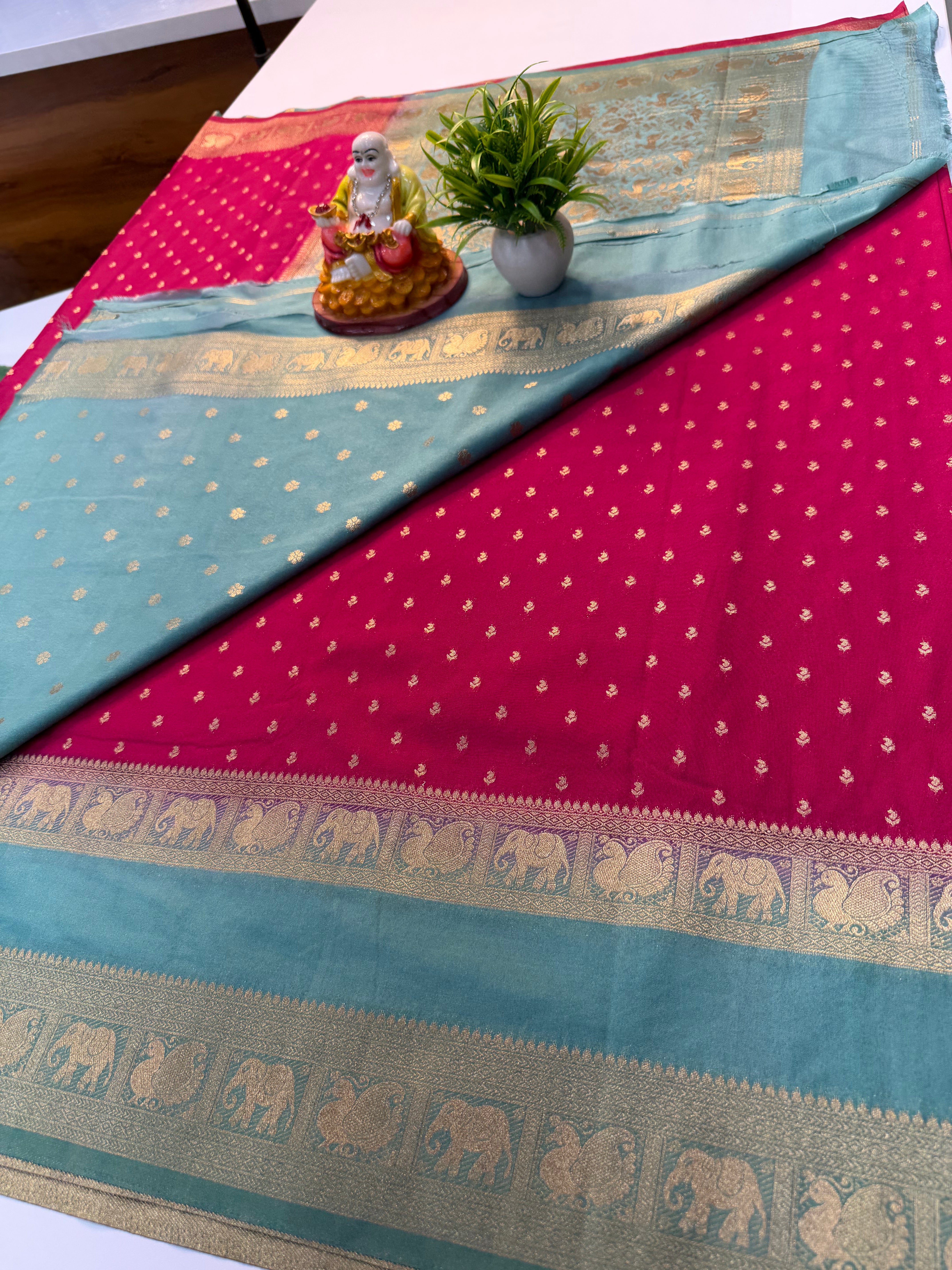 Premium Georgette Saree with Elephant & Peacock Border | Rich Pallu | Exclusive Collection by Padmavathi Silks and Sarees
