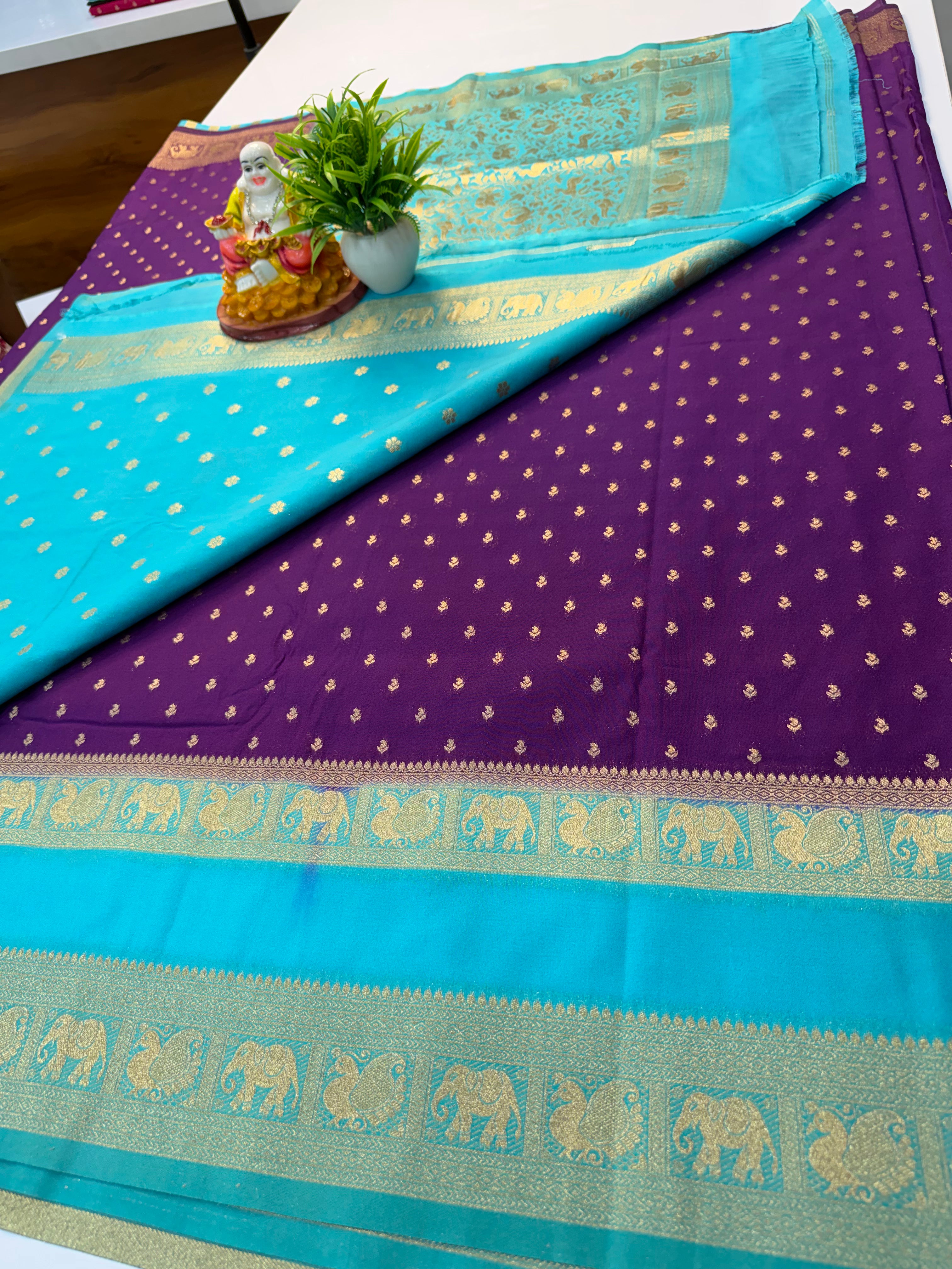 Premium Georgette Saree with Elephant & Peacock Border | Rich Pallu | Exclusive Collection by Padmavathi Silks and Sarees