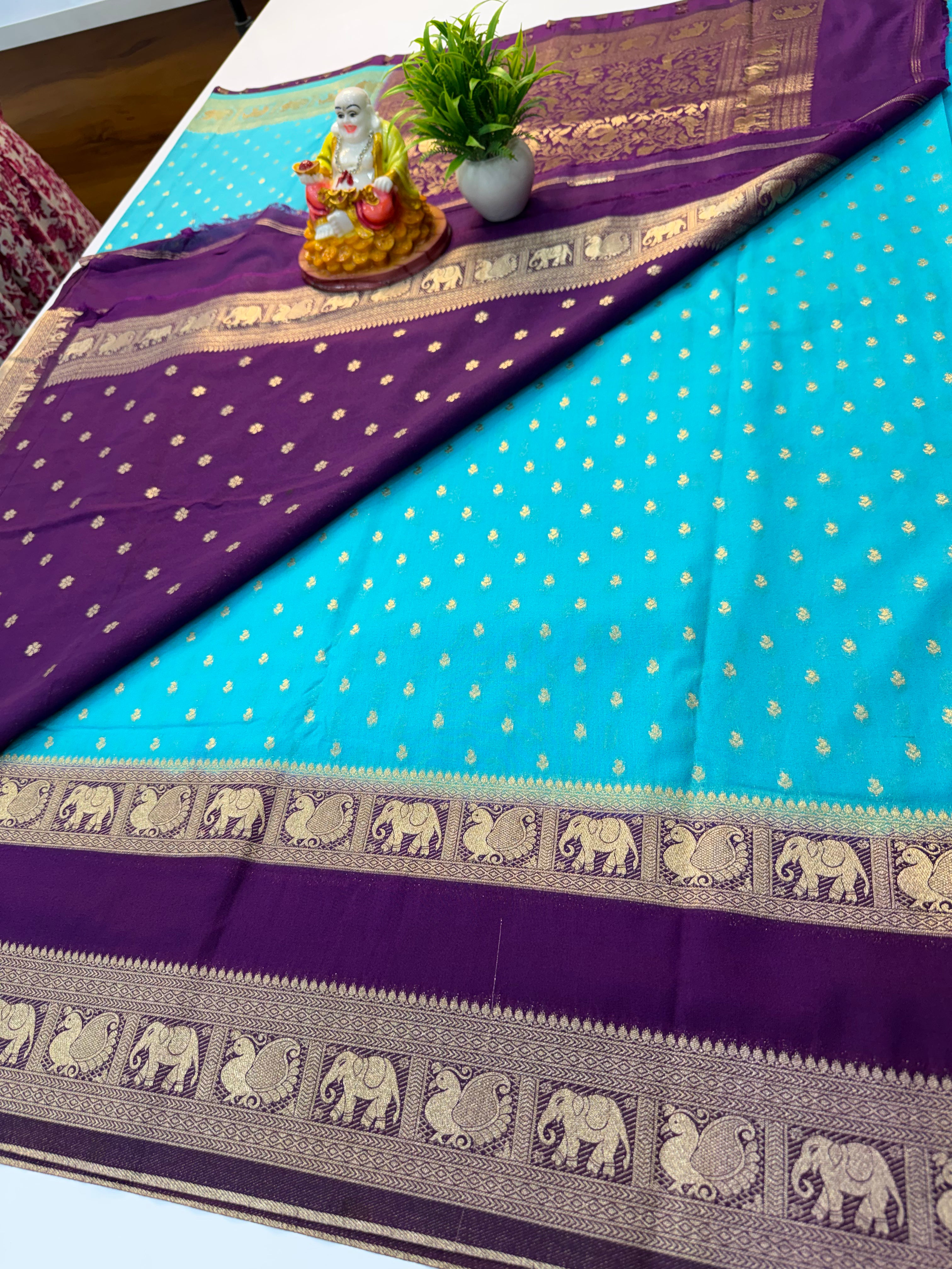 Premium Georgette Saree with Elephant & Peacock Border | Rich Pallu | Exclusive Collection by Padmavathi Silks and Sarees