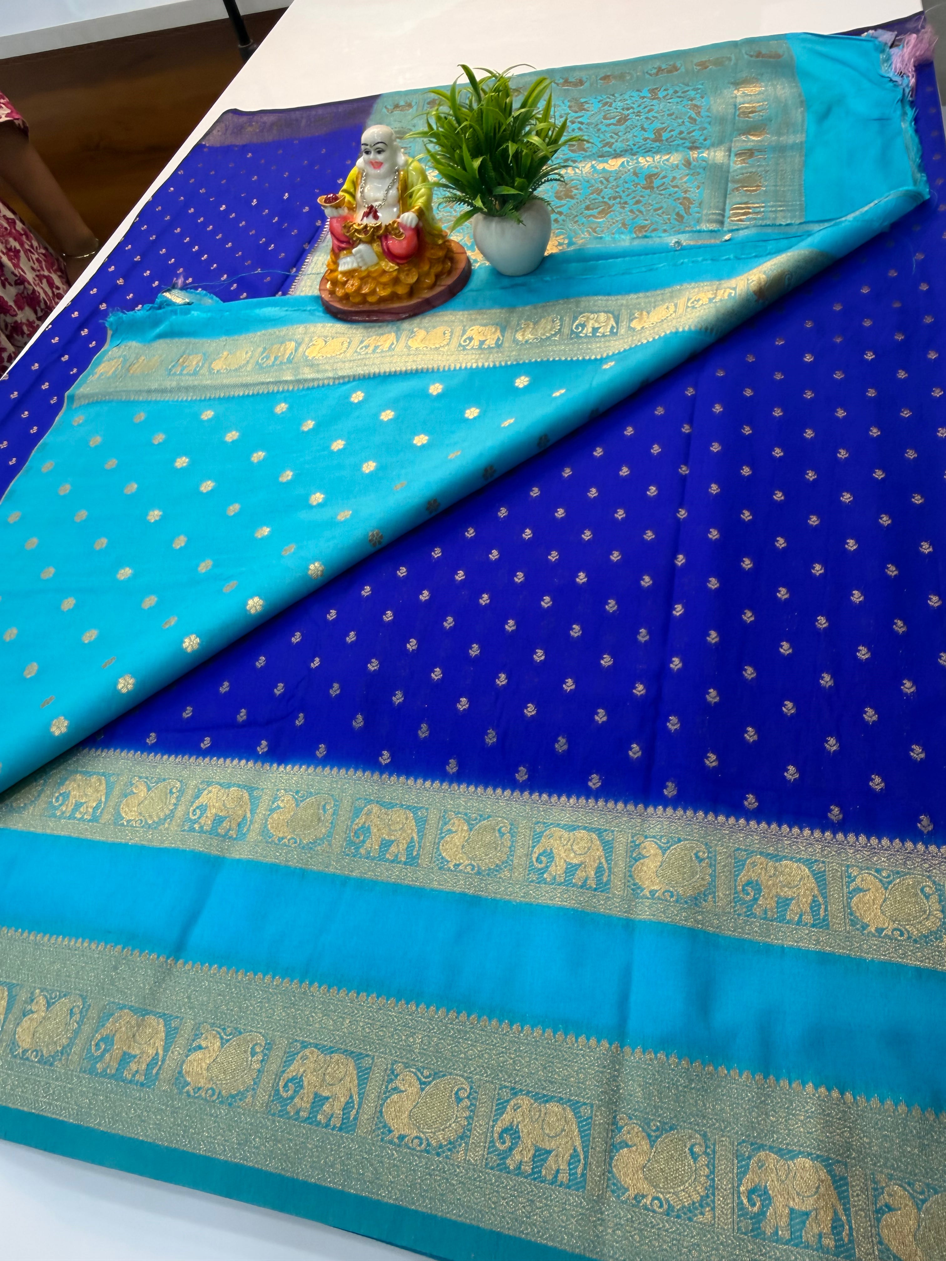 Premium Georgette Saree with Elephant & Peacock Border | Rich Pallu | Exclusive Collection by Padmavathi Silks and Sarees
