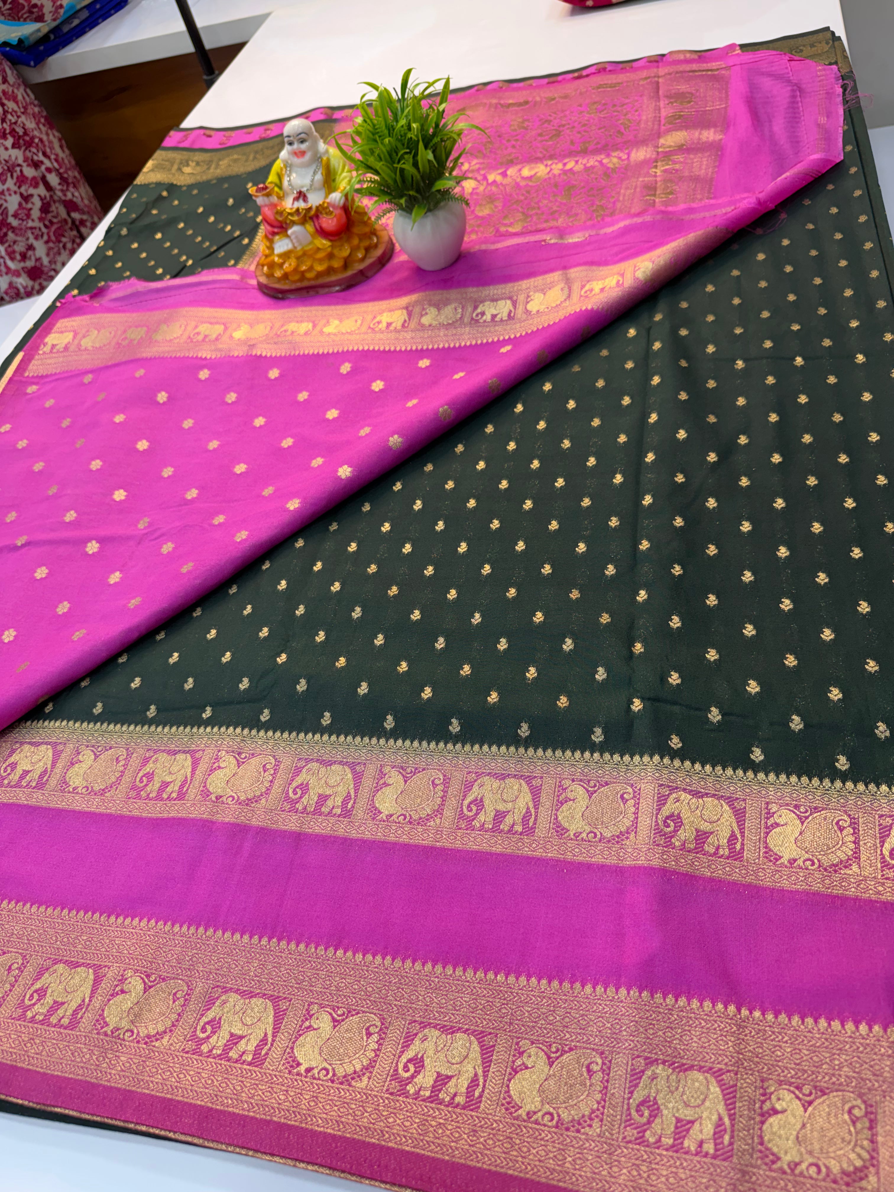 Premium Georgette Saree with Elephant & Peacock Border | Rich Pallu | Exclusive Collection by Padmavathi Silks and Sarees
