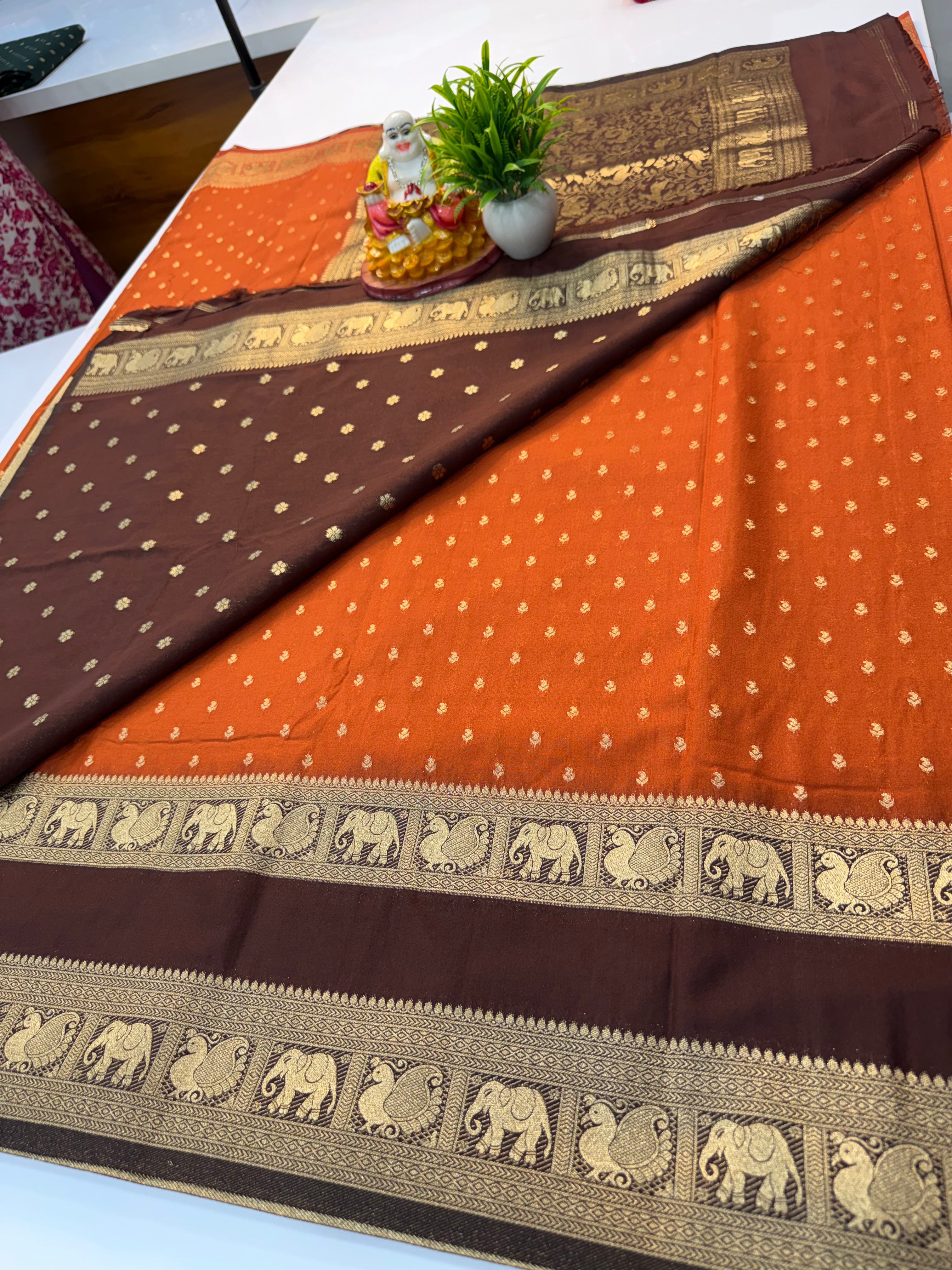 Premium Georgette Saree with Elephant & Peacock Border | Rich Pallu | Exclusive Collection by Padmavathi Silks and Sarees