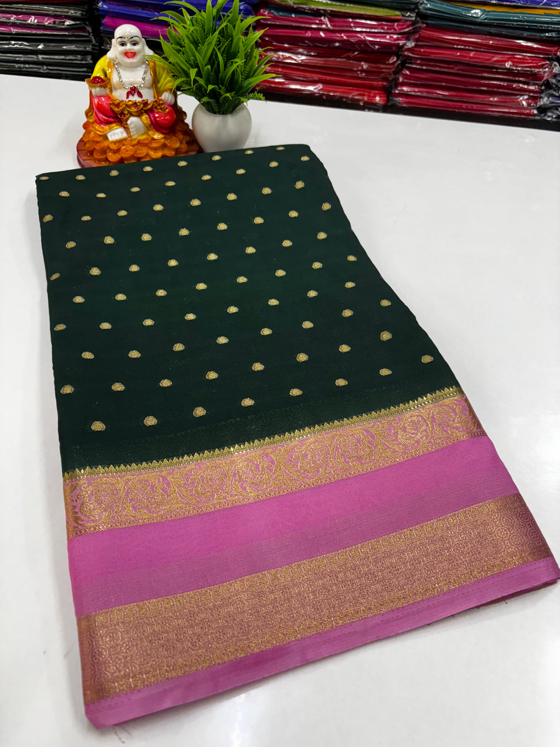 Mysore Silk Saree with Beautiful Buttas & Rich Pallu ✨