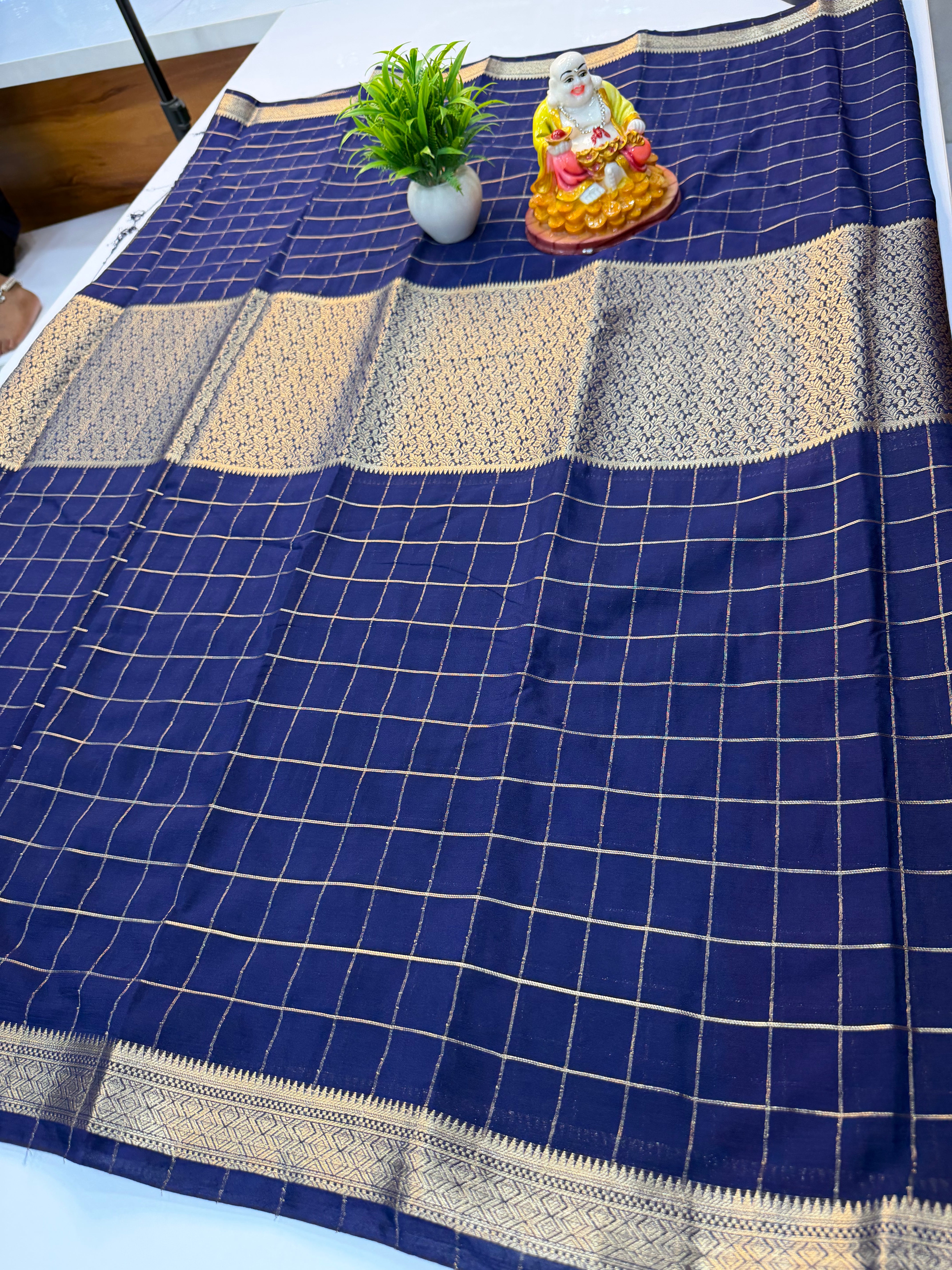 Premium Chiffon Saree with Checks & Center Brocade Design | Rich Elegant Drape | Padmavathi Silks and Sarees