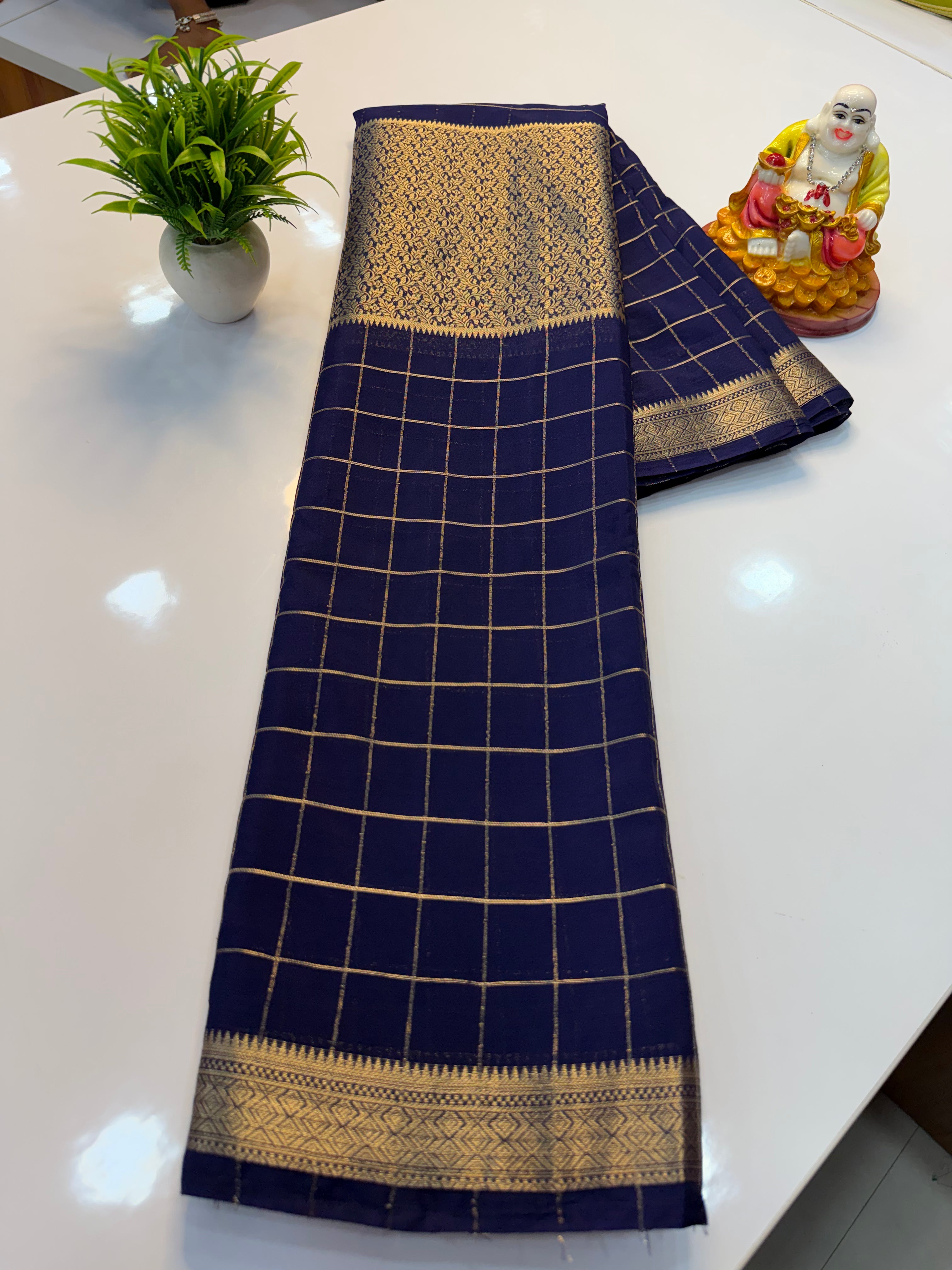 Premium Chiffon Saree with Checks & Center Brocade Design | Rich Elegant Drape | Padmavathi Silks and Sarees