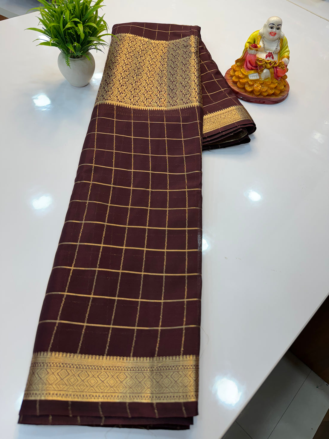 Premium Chiffon Saree with Checks & Center Brocade Design | Rich Elegant Drape | Padmavathi Silks and Sarees