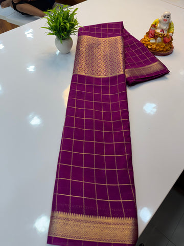Premium Chiffon Saree with Checks & Center Brocade Design | Rich Elegant Drape | Padmavathi Silks and Sarees