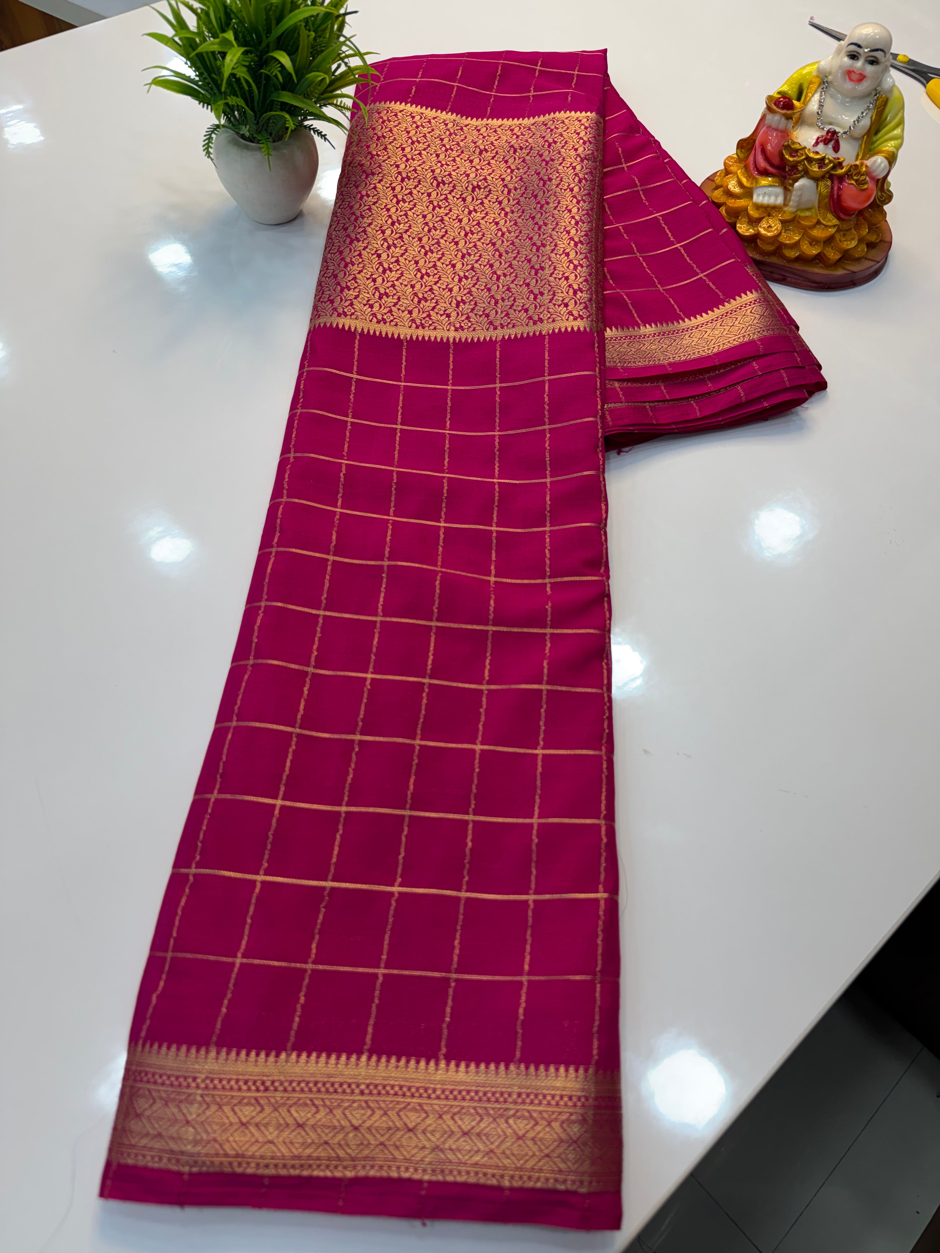 Premium Chiffon Saree with Checks & Center Brocade Design | Rich Elegant Drape | Padmavathi Silks and Sarees