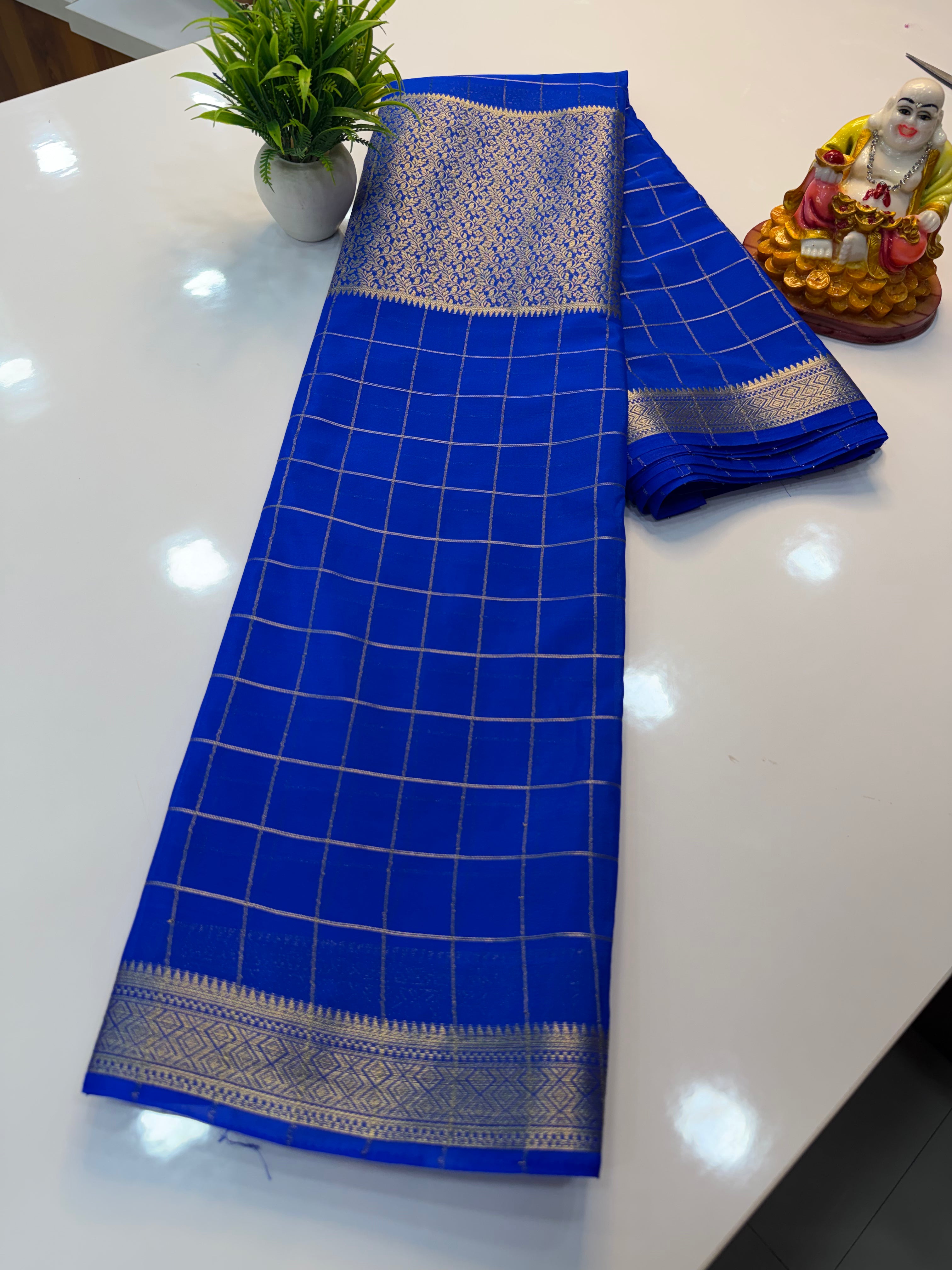 Premium Chiffon Saree with Checks & Center Brocade Design | Rich Elegant Drape | Padmavathi Silks and Sarees