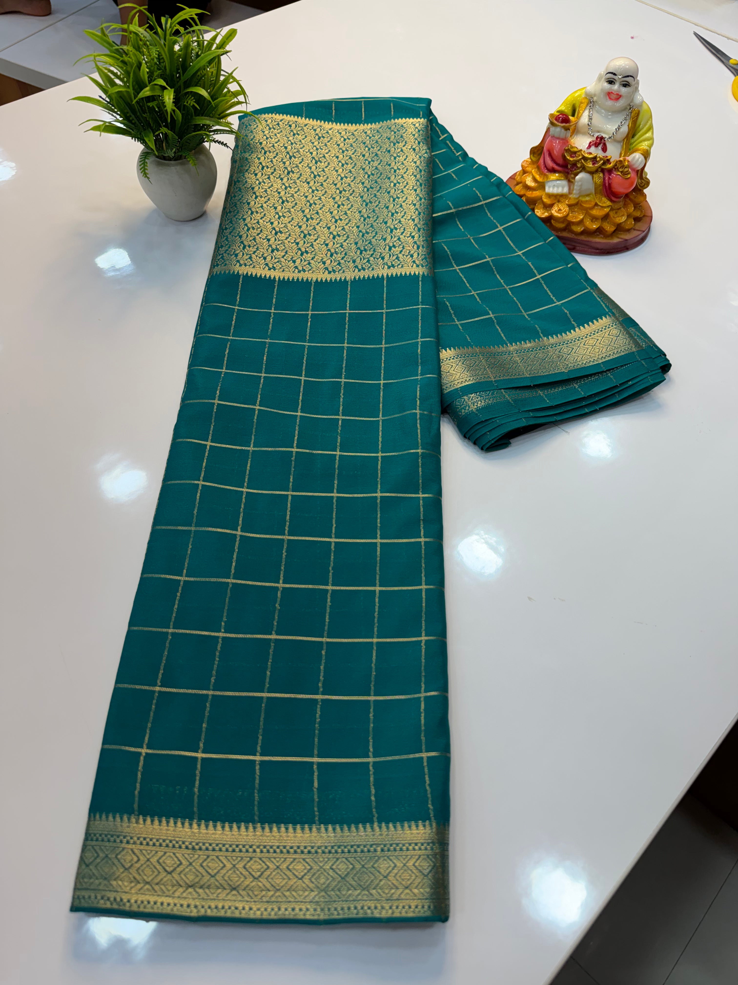 Premium Chiffon Saree with Checks & Center Brocade Design | Rich Elegant Drape | Padmavathi Silks and Sarees