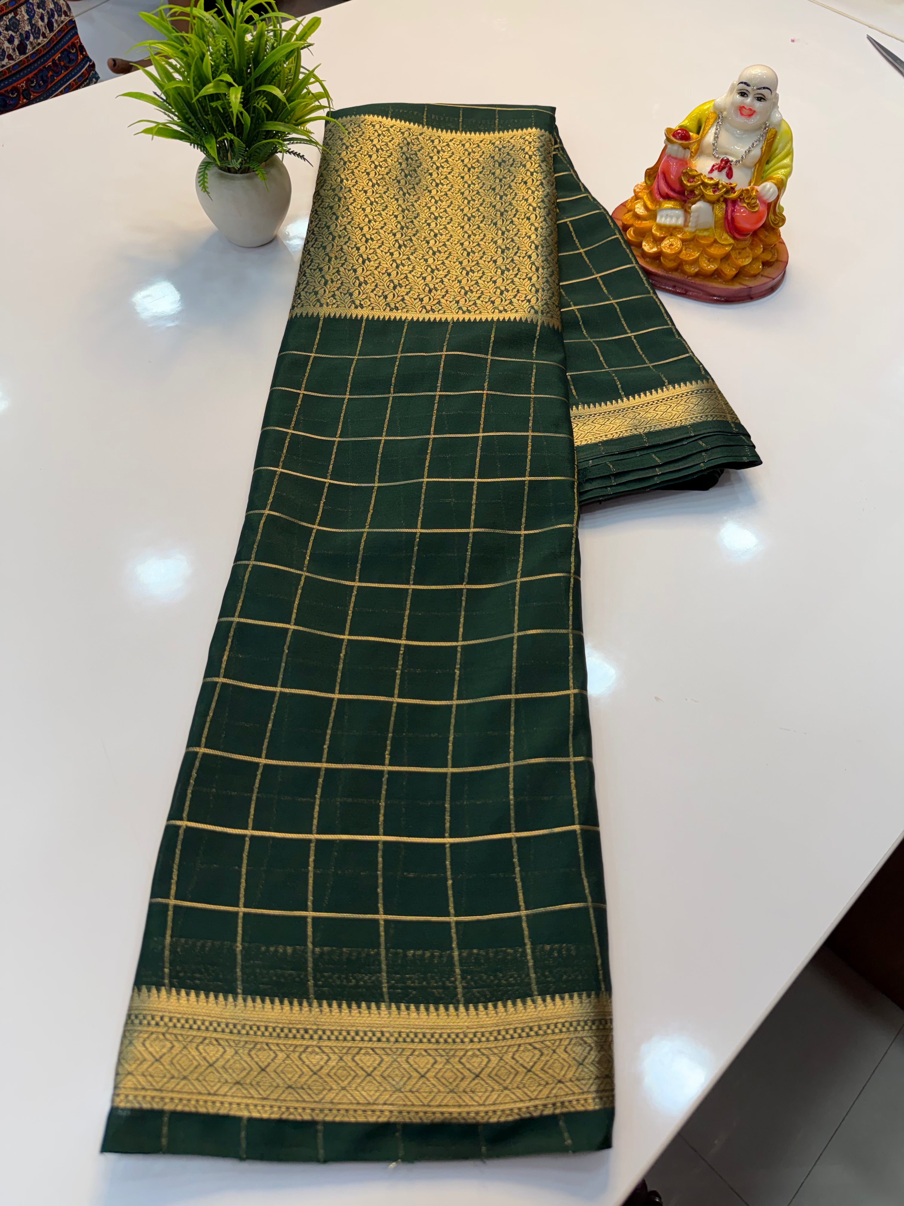 Premium Chiffon Saree with Checks & Center Brocade Design | Rich Elegant Drape | Padmavathi Silks and Sarees