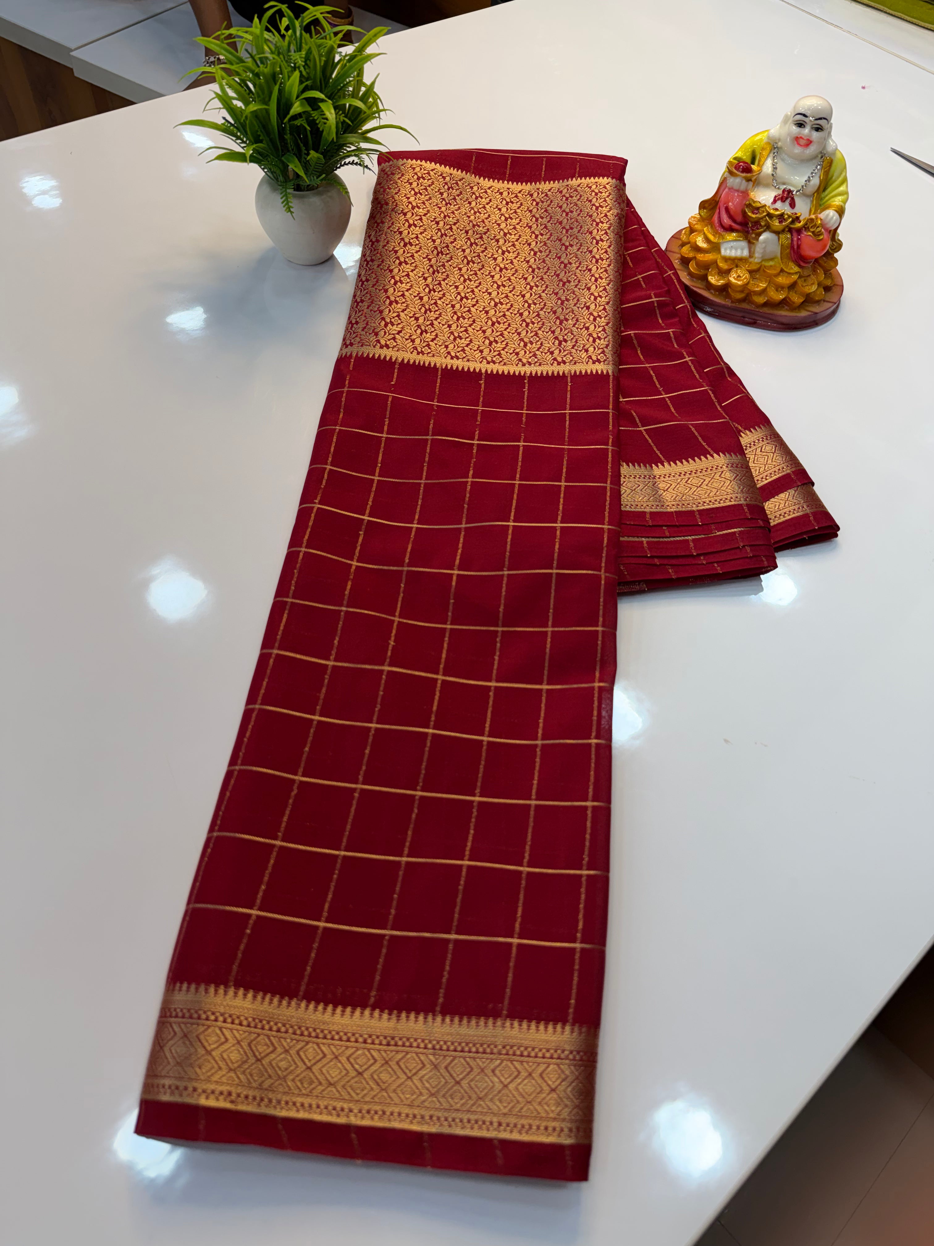 Premium Chiffon Saree with Checks & Center Brocade Design | Rich Elegant Drape | Padmavathi Silks and Sarees