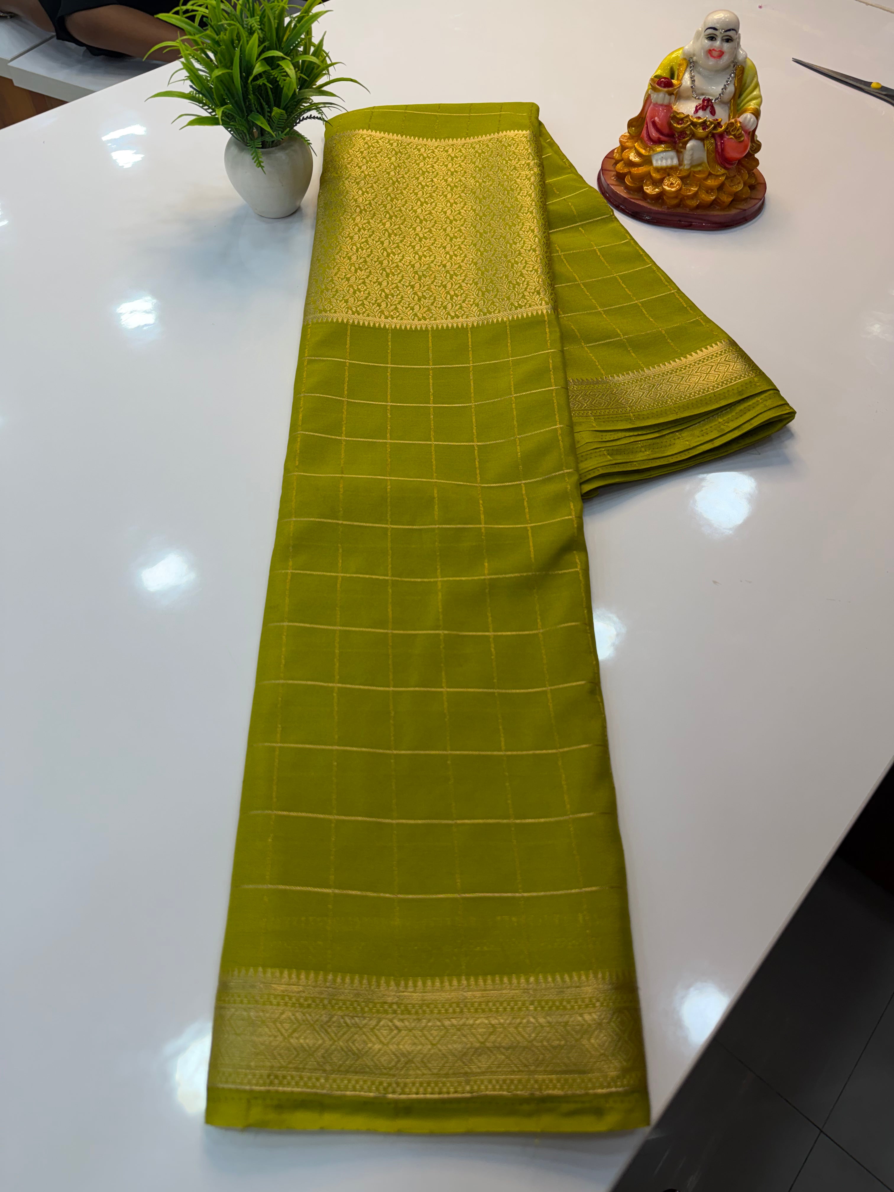 Premium Chiffon Saree with Checks & Center Brocade Design | Rich Elegant Drape | Padmavathi Silks and Sarees