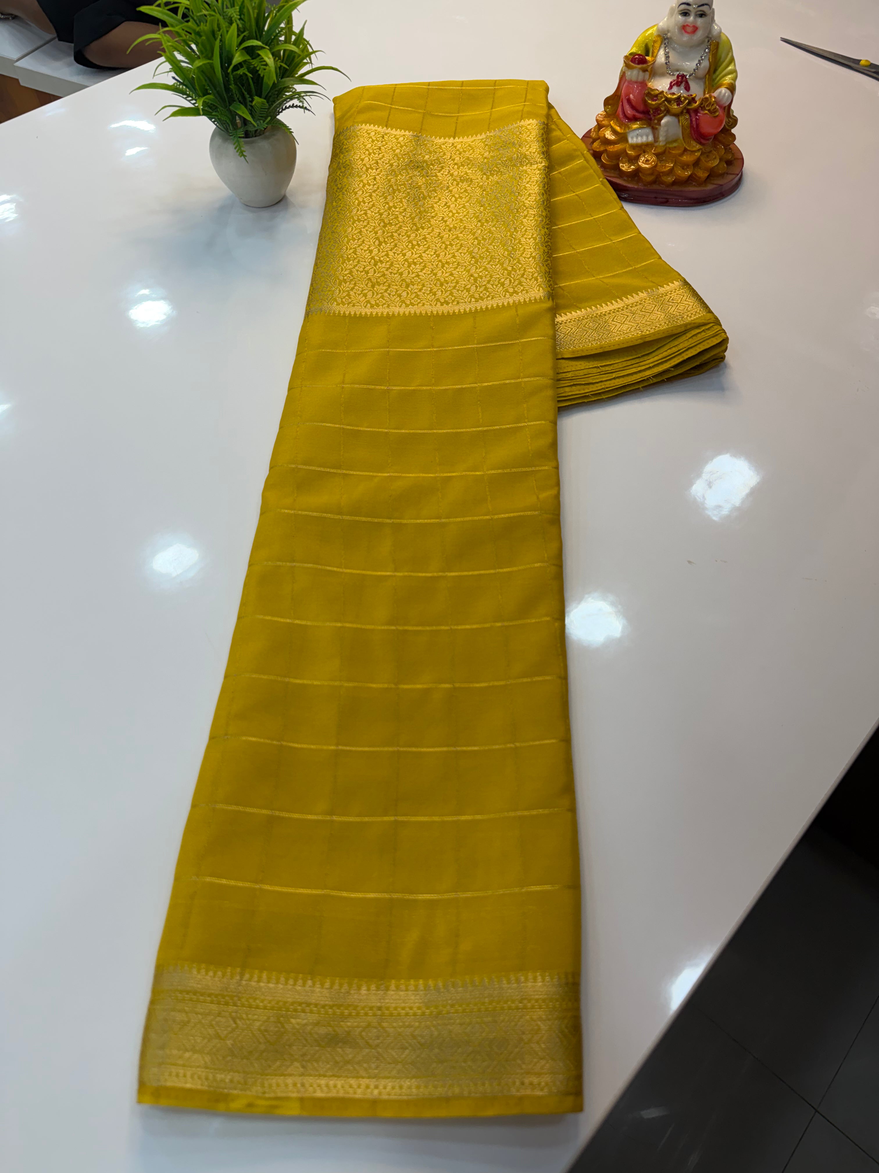 Premium Chiffon Saree with Checks & Center Brocade Design | Rich Elegant Drape | Padmavathi Silks and Sarees