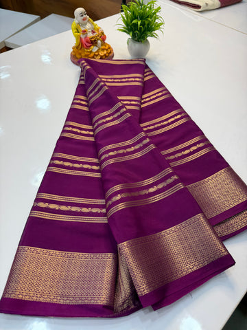 Premium Mysore Crepe Silk Saree with Beautiful Stripes | Padmavathi Silks and Sarees