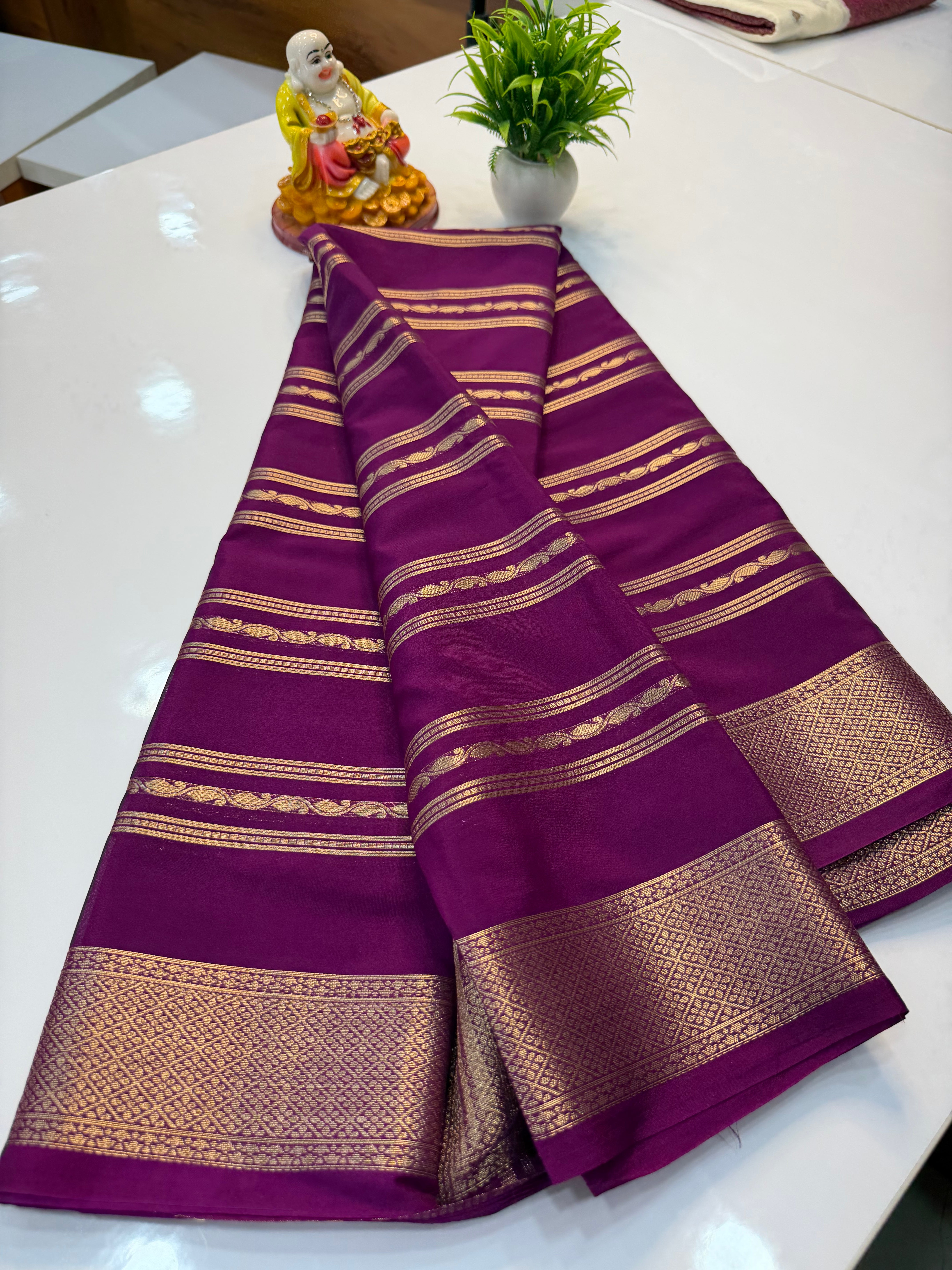 Premium Mysore Crepe Silk Saree with Beautiful Stripes | Padmavathi Silks and Sarees