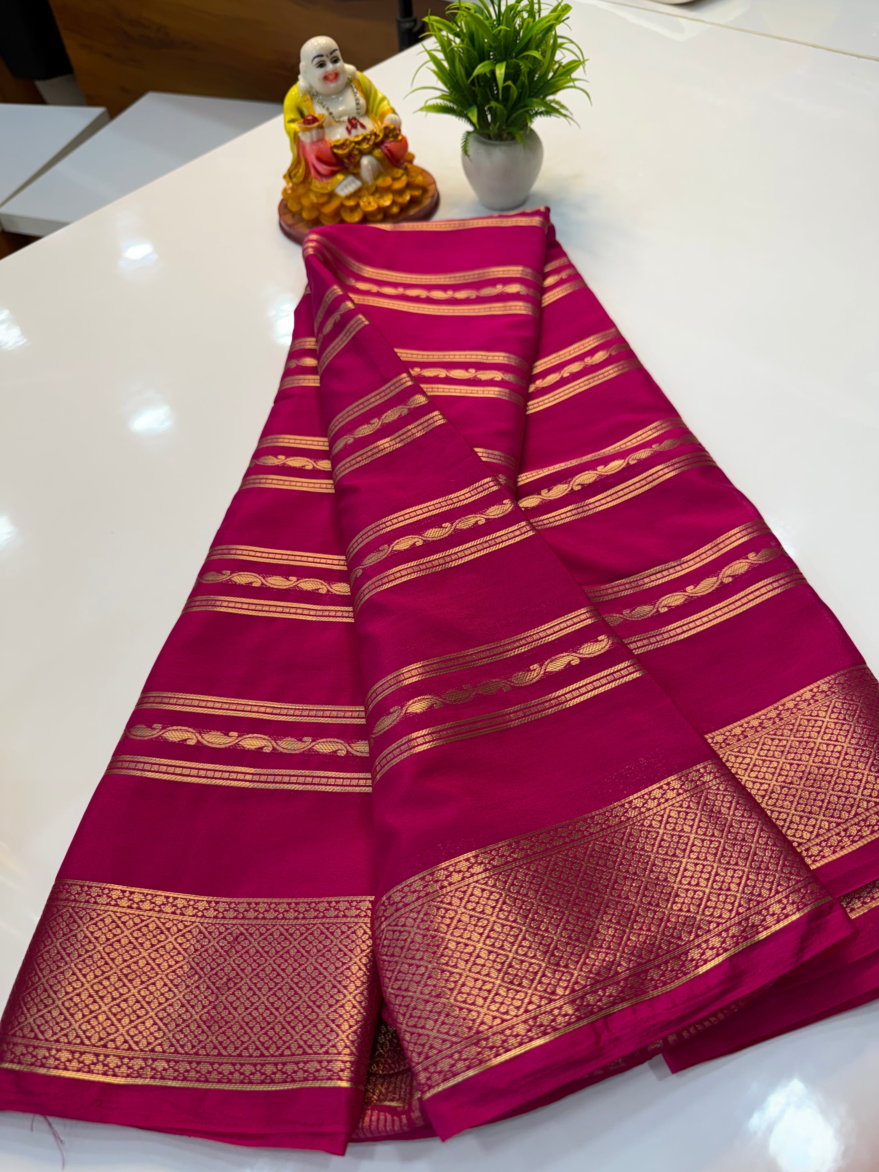 Premium Mysore Crepe Silk Saree with Beautiful Stripes | Padmavathi Silks and Sarees