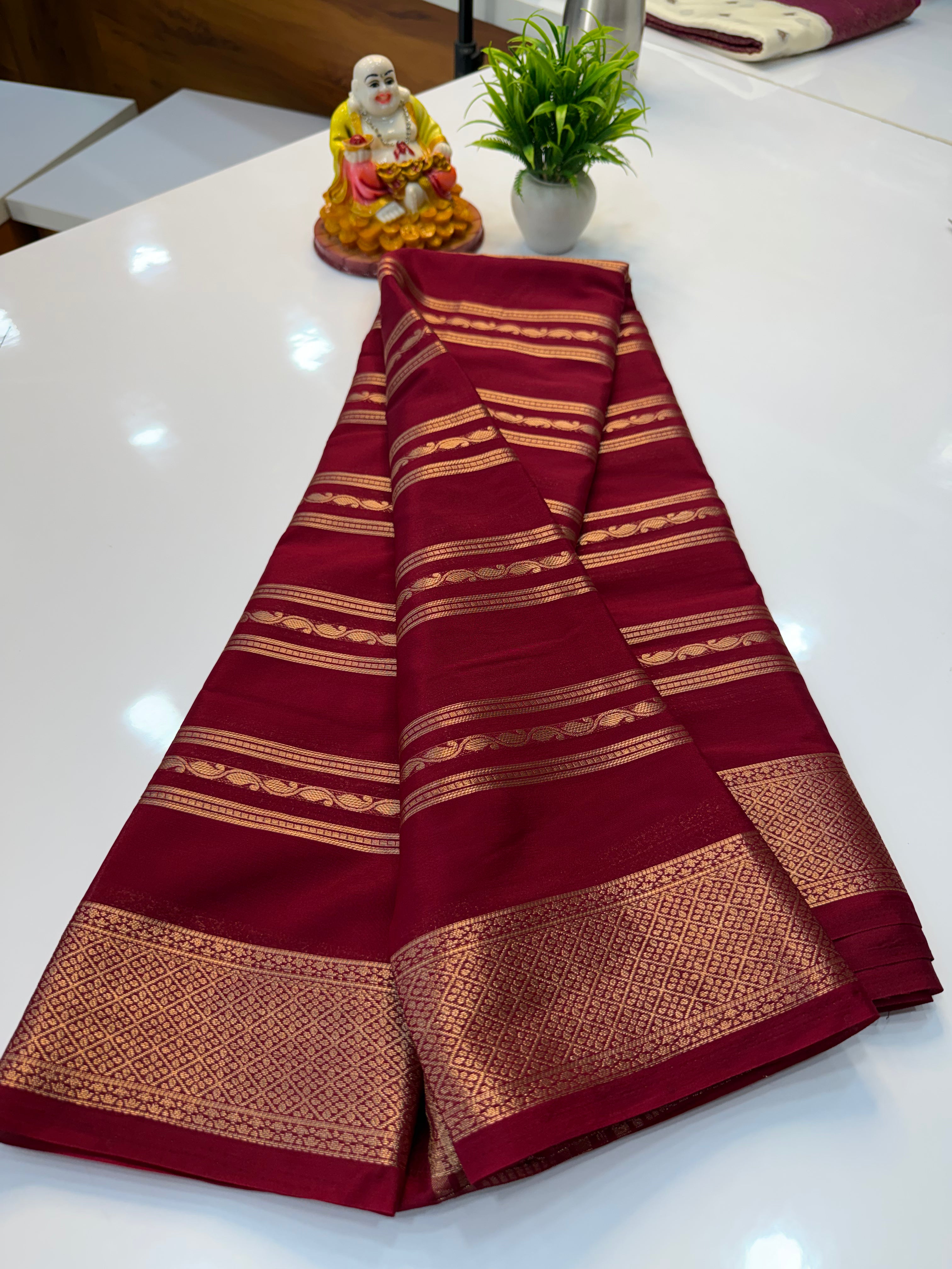 Premium Mysore Crepe Silk Saree with Beautiful Stripes | Padmavathi Silks and Sarees