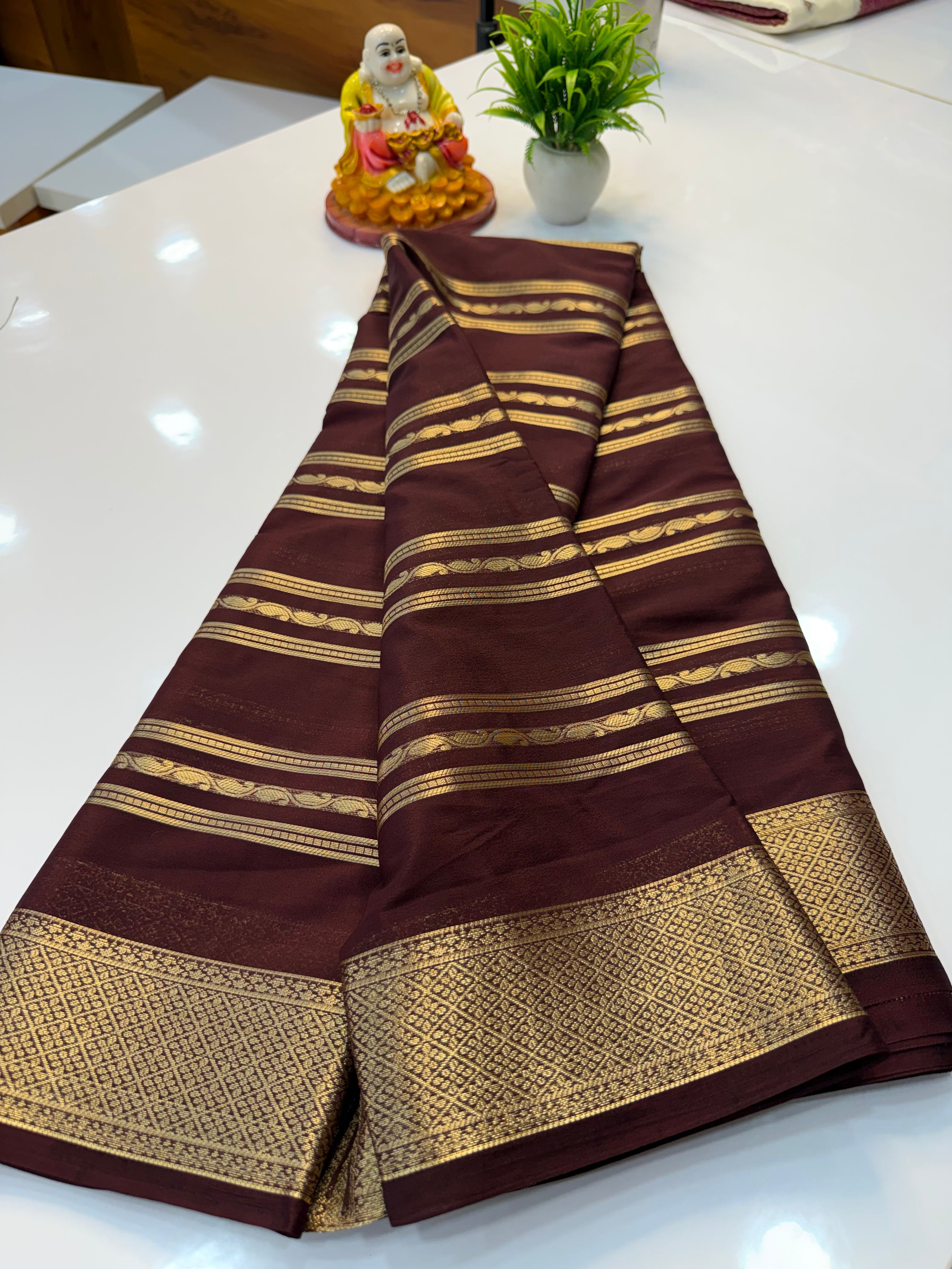 Premium Mysore Crepe Silk Saree with Beautiful Stripes | Padmavathi Silks and Sarees