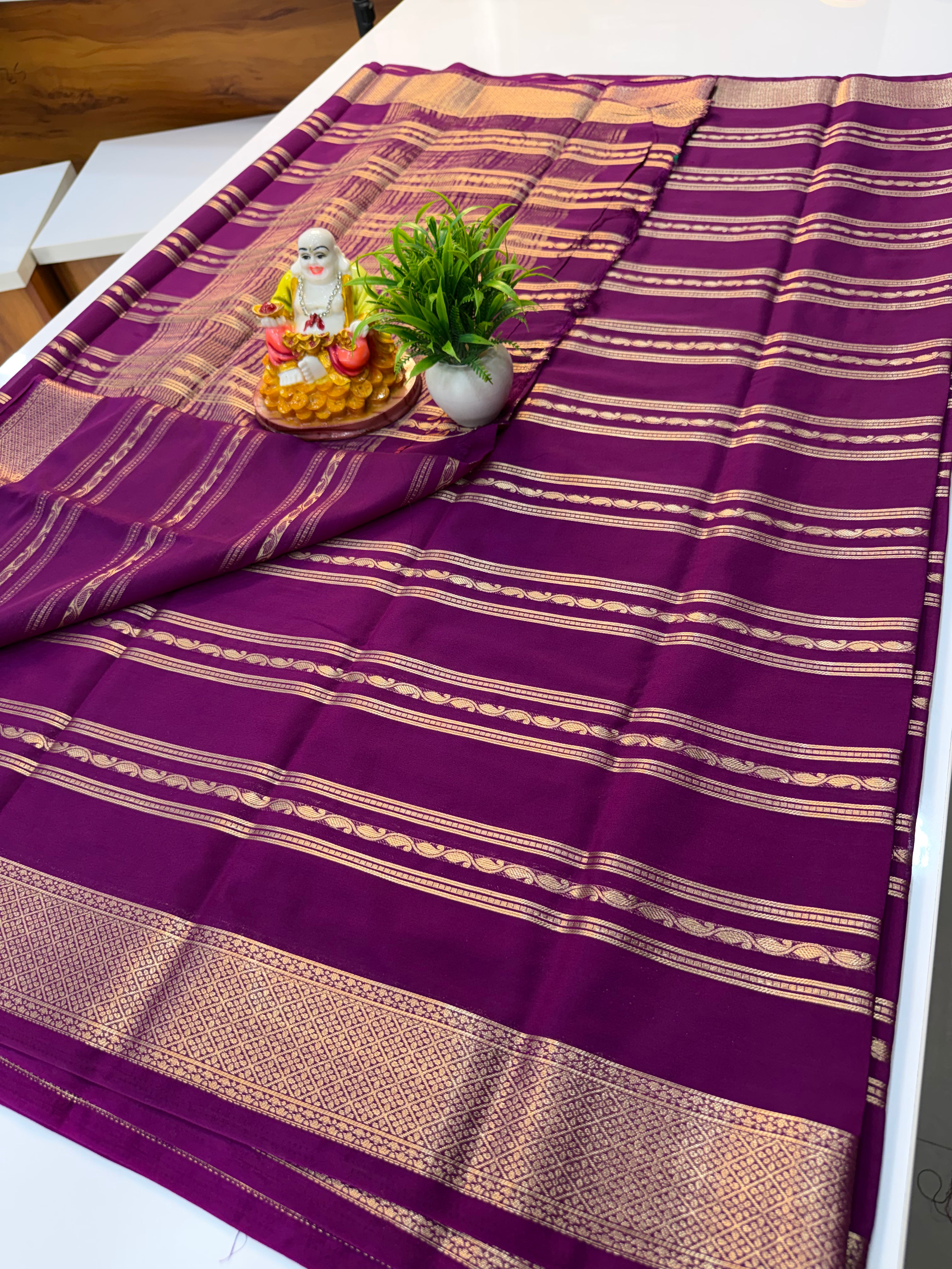 Premium Mysore Crepe Silk Saree with Beautiful Stripes | Padmavathi Silks and Sarees