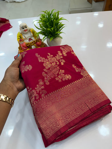 Jaal Pattern Georgette Saree with Rich Pallu & Butta Blouse | Padmavathi Silks and Sarees Product Description