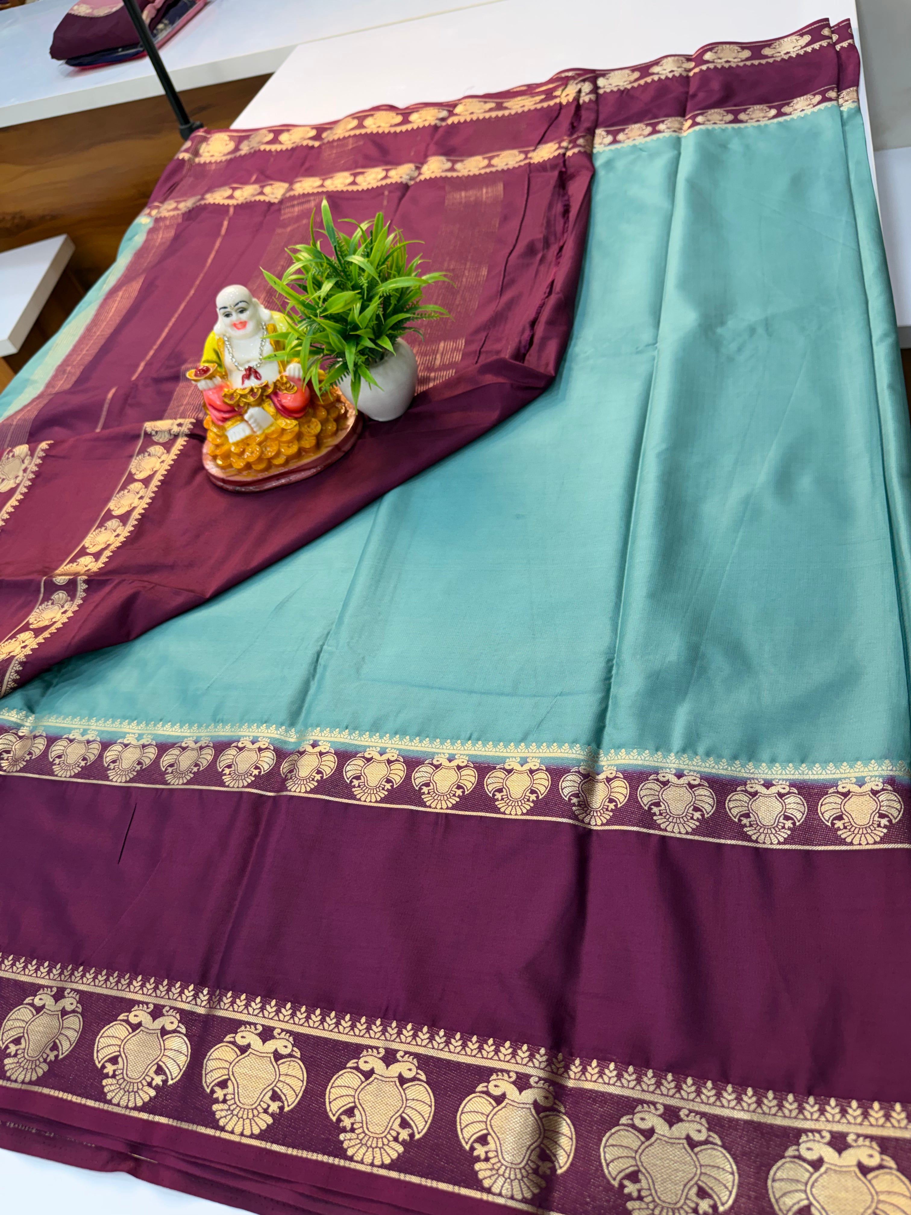 Mysore Crepe Silk Saree with Ganda Berunda Design & Bentex Border