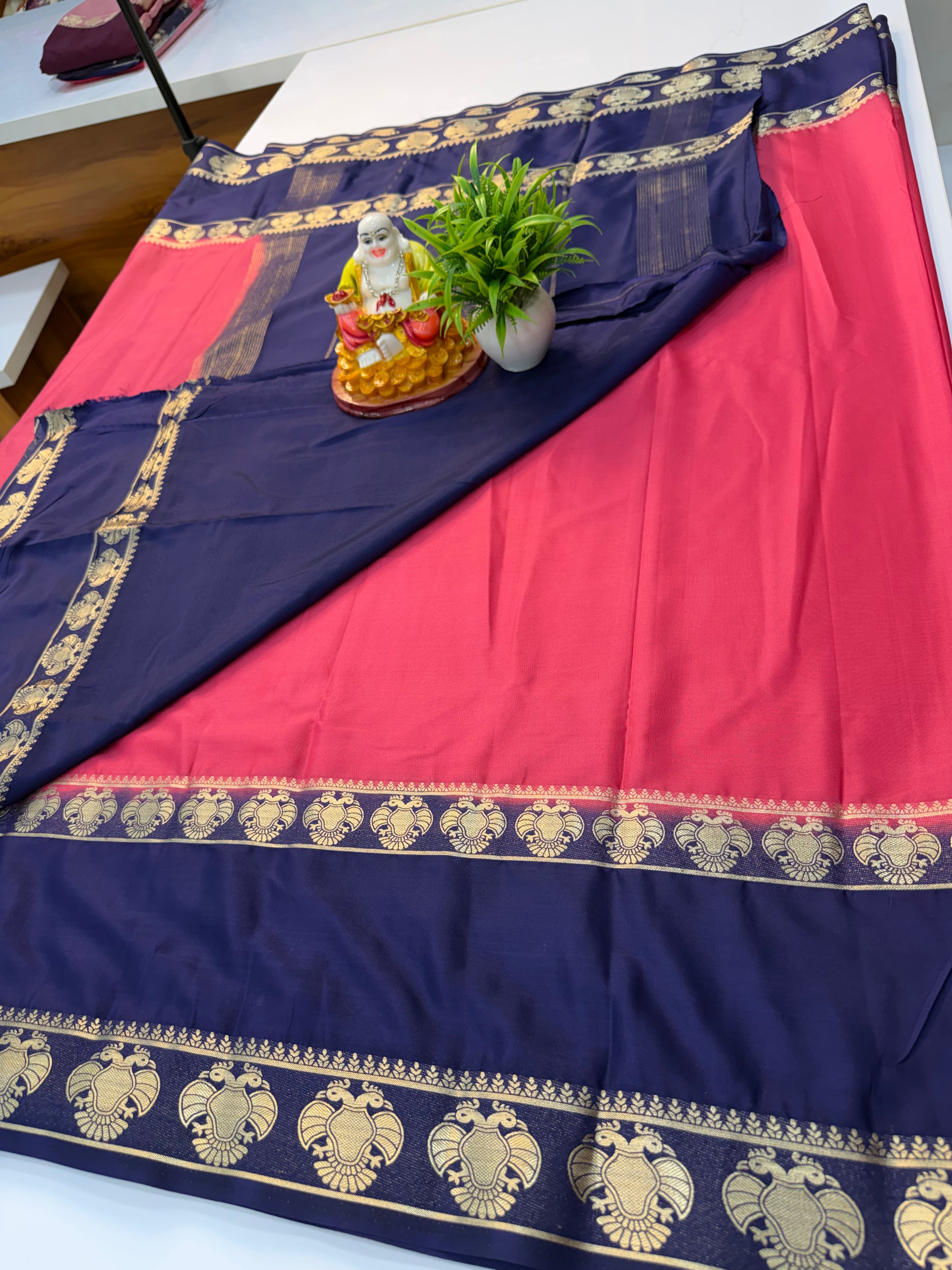 Mysore Crepe Silk Saree with Ganda Berunda Design & Bentex Border