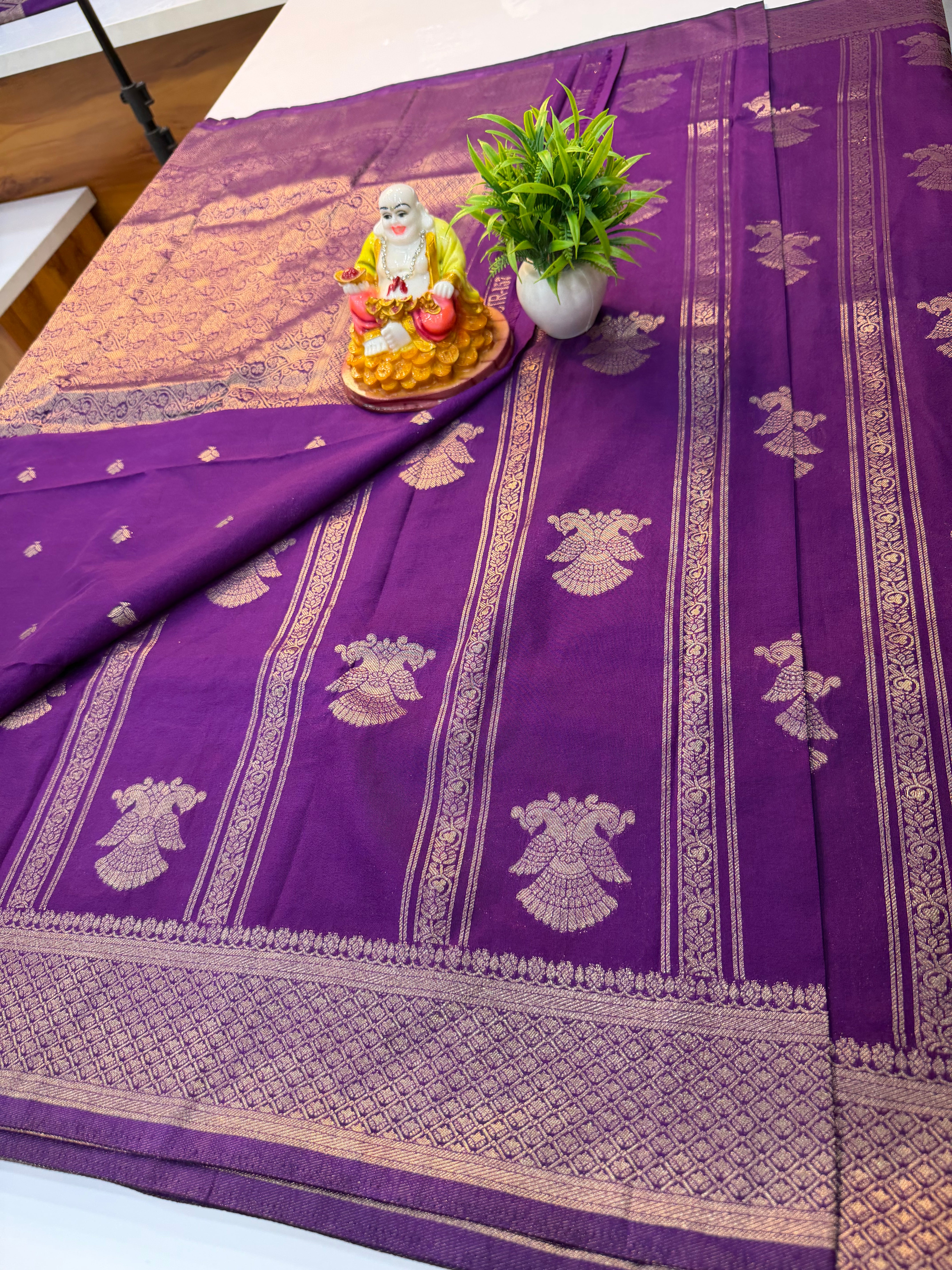 georgette saree with ganda berunda design with rich pallu