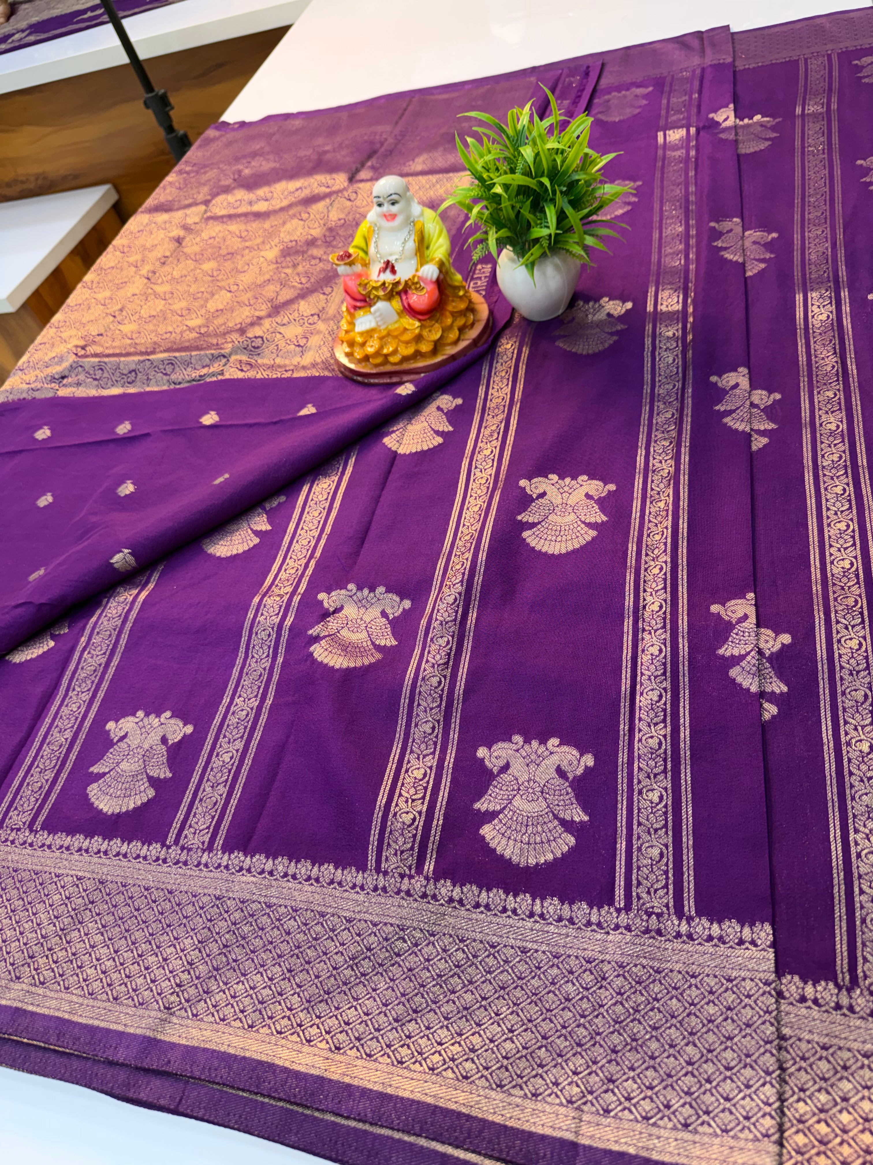 georgette saree with ganda berunda design with rich pallu