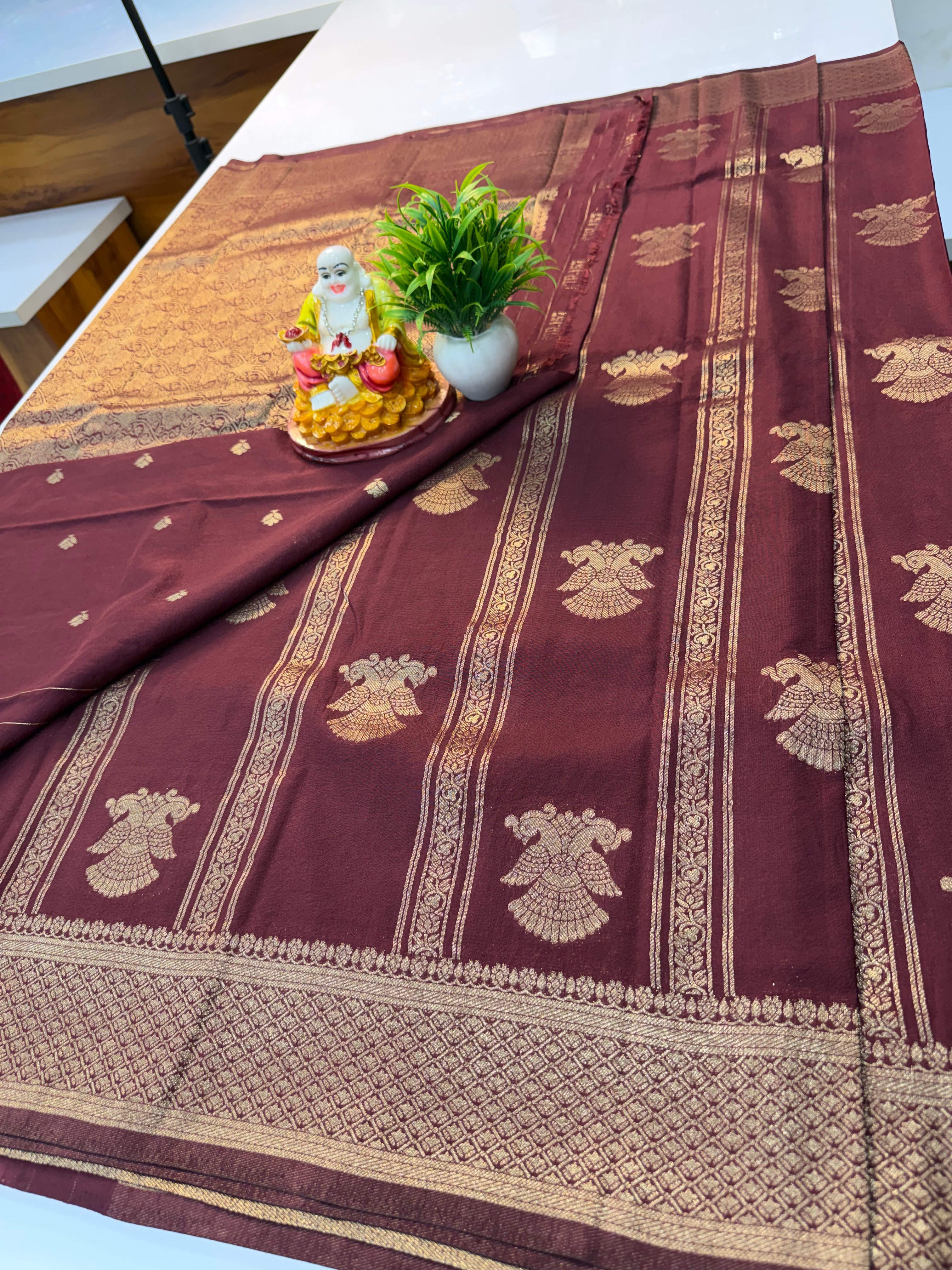 georgette saree with ganda berunda design with rich pallu