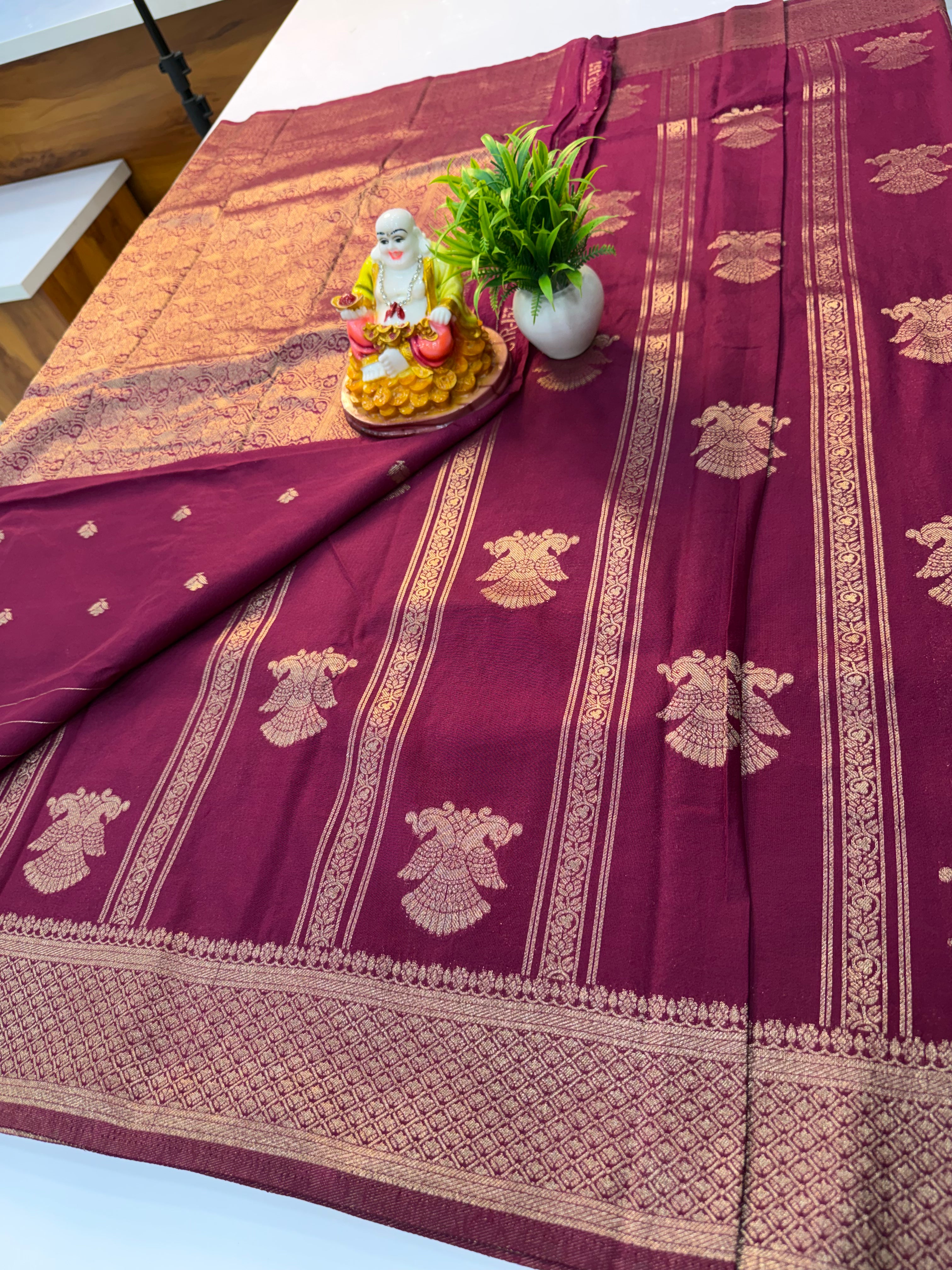 georgette saree with ganda berunda design with rich pallu