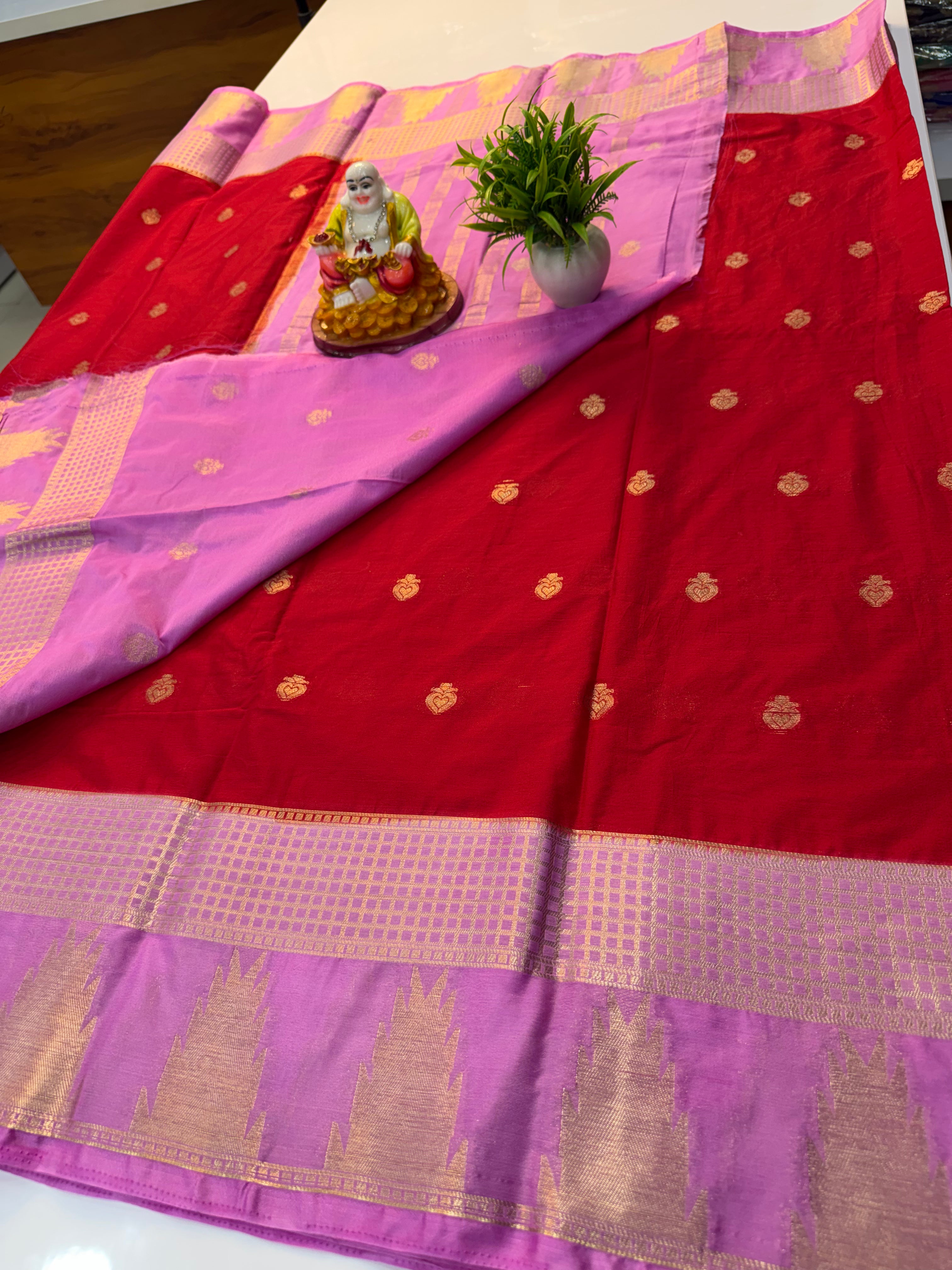 Chiffon Saree with Butta & Temple Border | Padmavathi Silks and Sarees