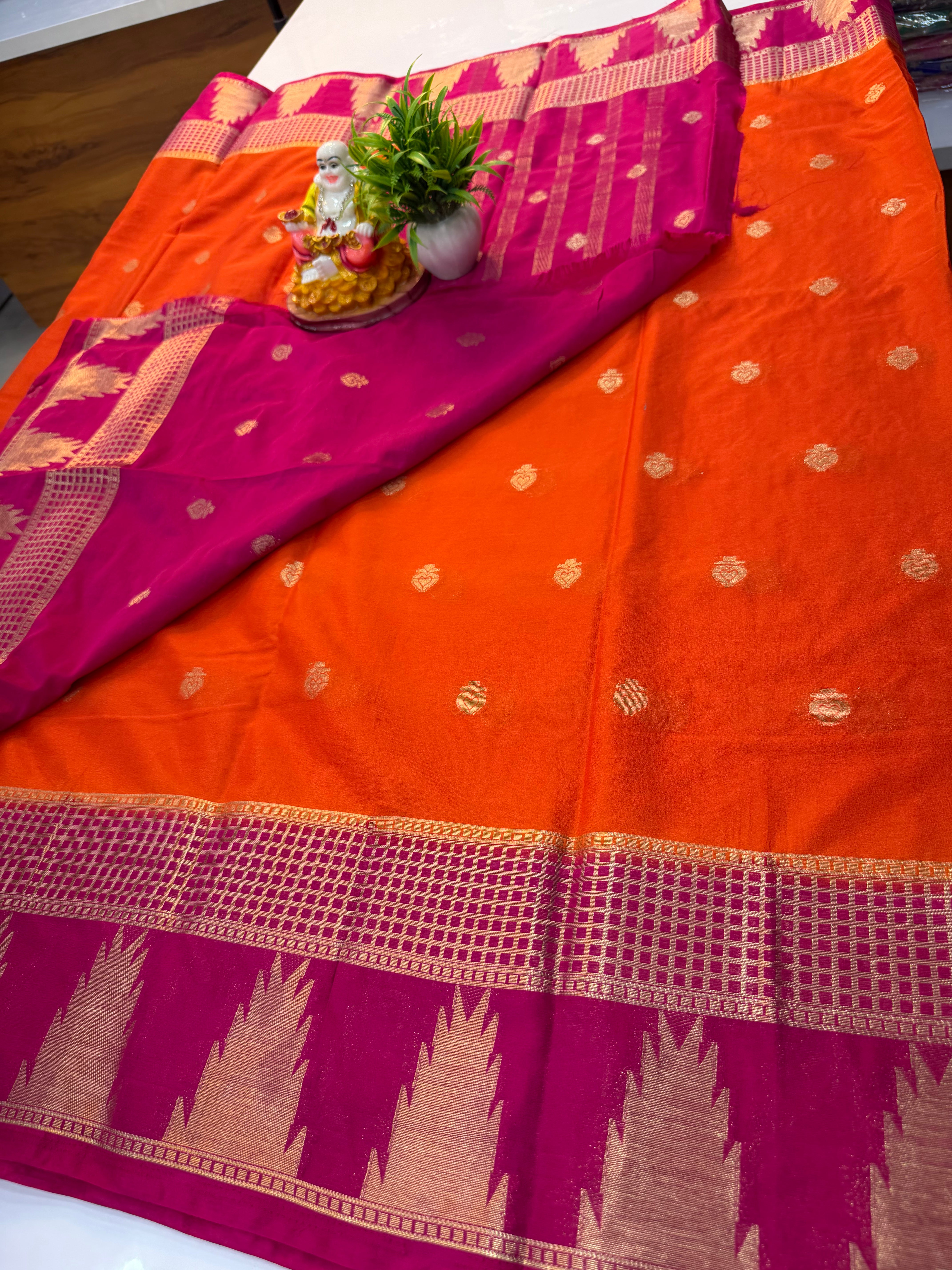 Chiffon Saree with Butta & Temple Border | Padmavathi Silks and Sarees