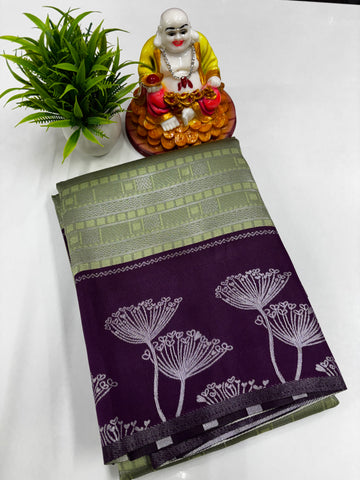 Semi Silk Saree with Beautiful Floral Design &amp; Silver Zari Weaving