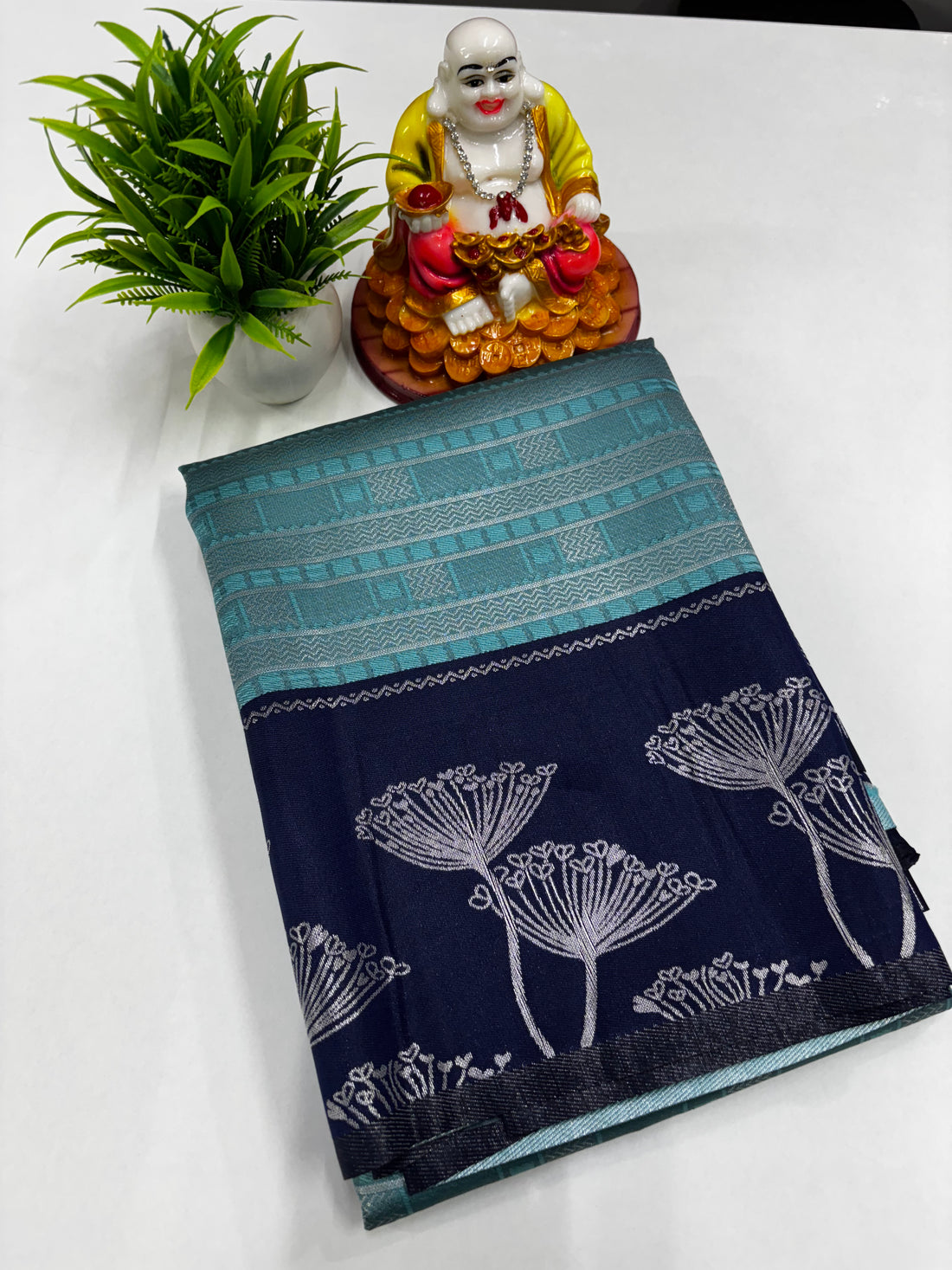 Semi Silk Saree with Beautiful Floral Design &amp; Silver Zari Weaving