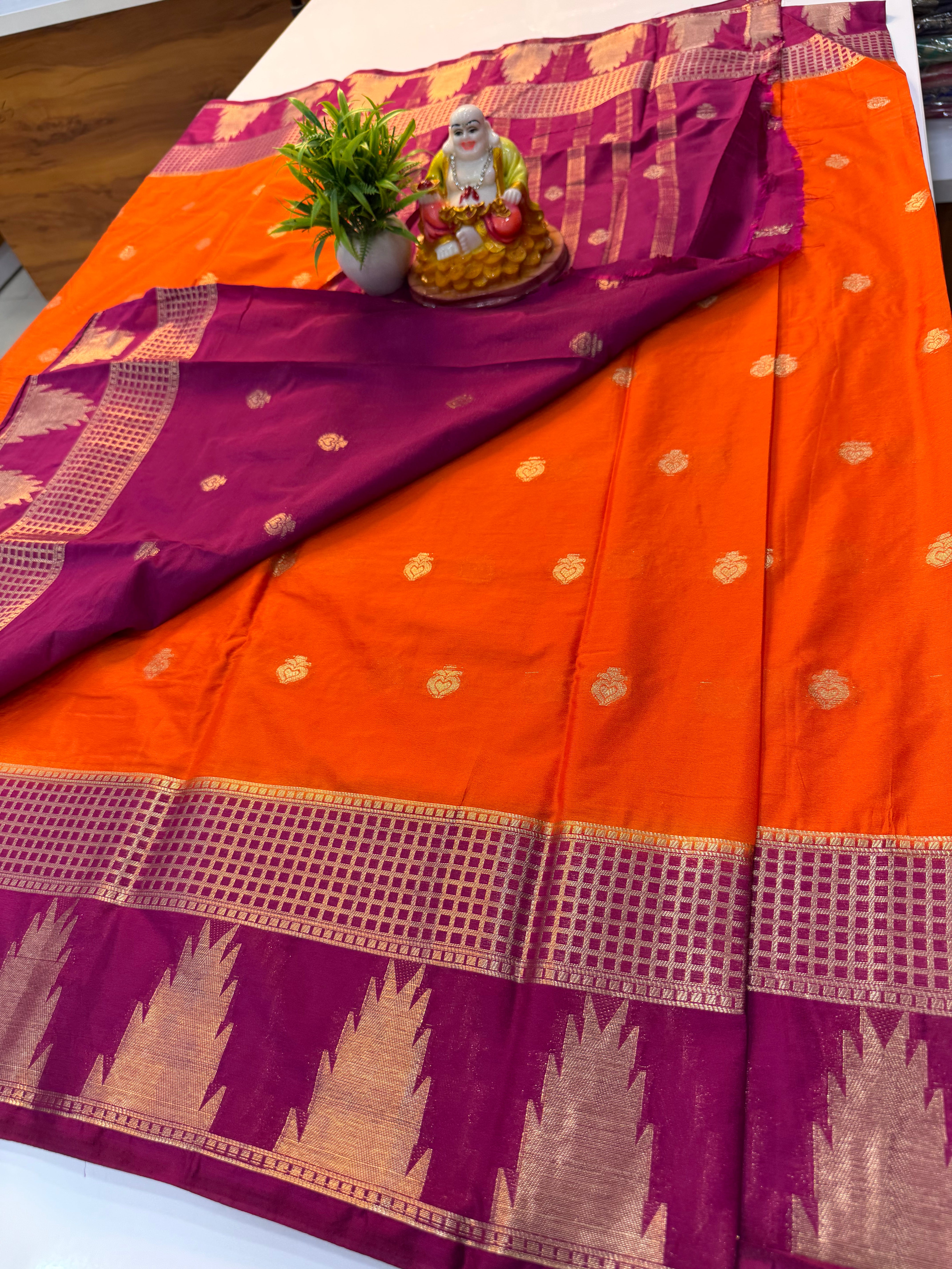 Chiffon Saree with Butta & Temple Border | Padmavathi Silks and Sarees