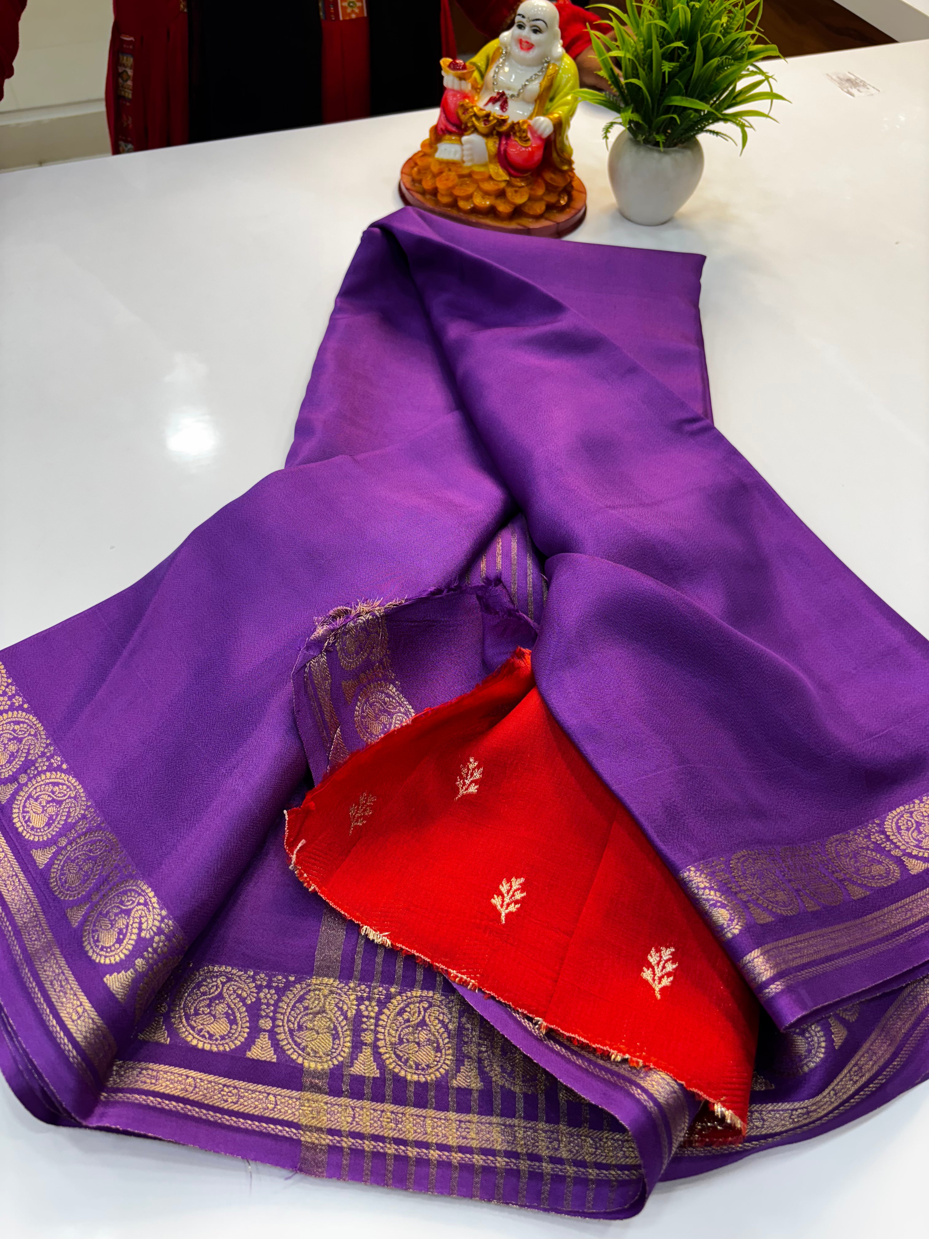 Premium Viscose Saree with Mango Border & Contrast Blouse – Padmavathi Silks and Sarees