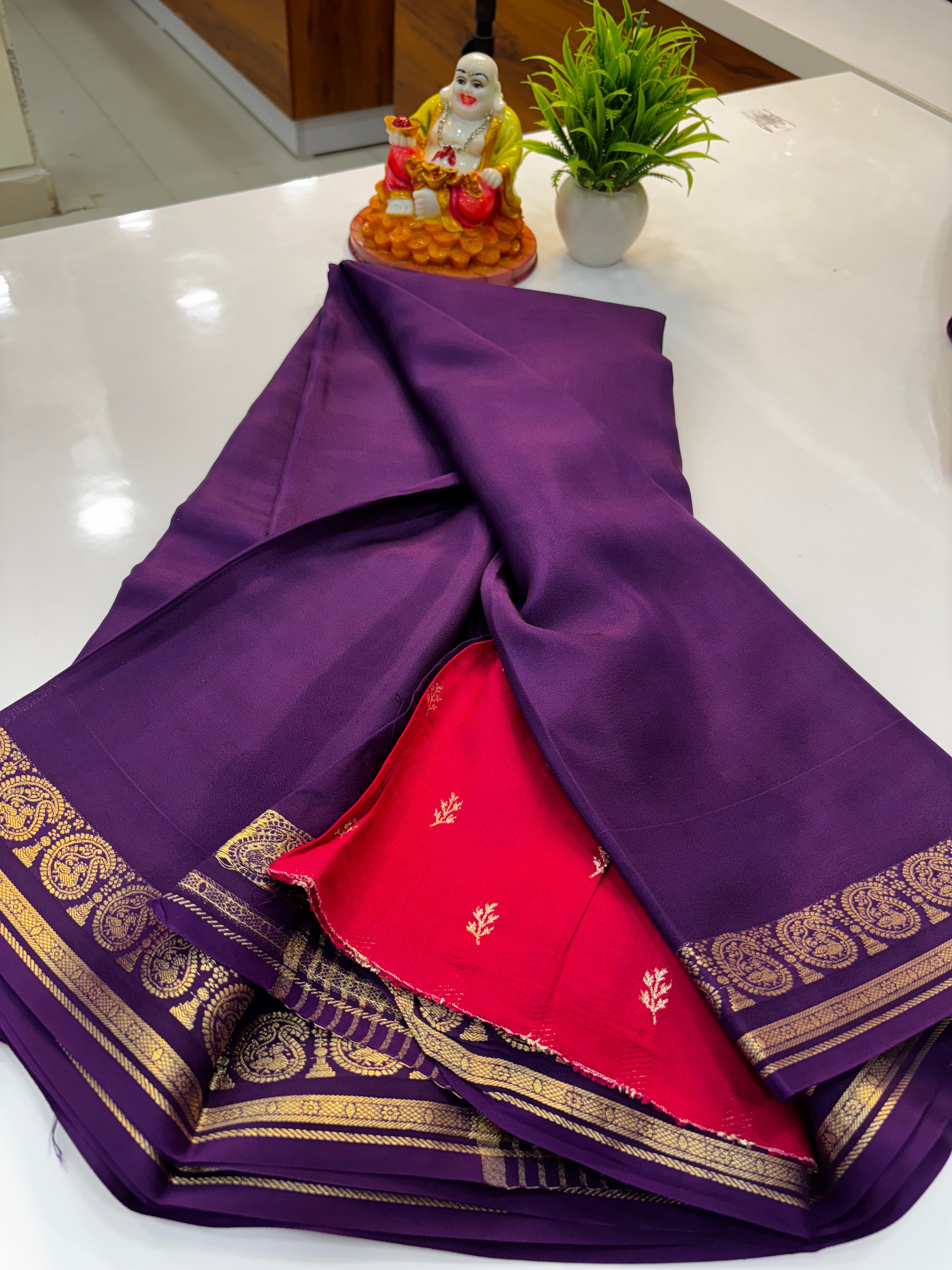 Premium Viscose Saree with Mango Border & Contrast Blouse – Padmavathi Silks and Sarees