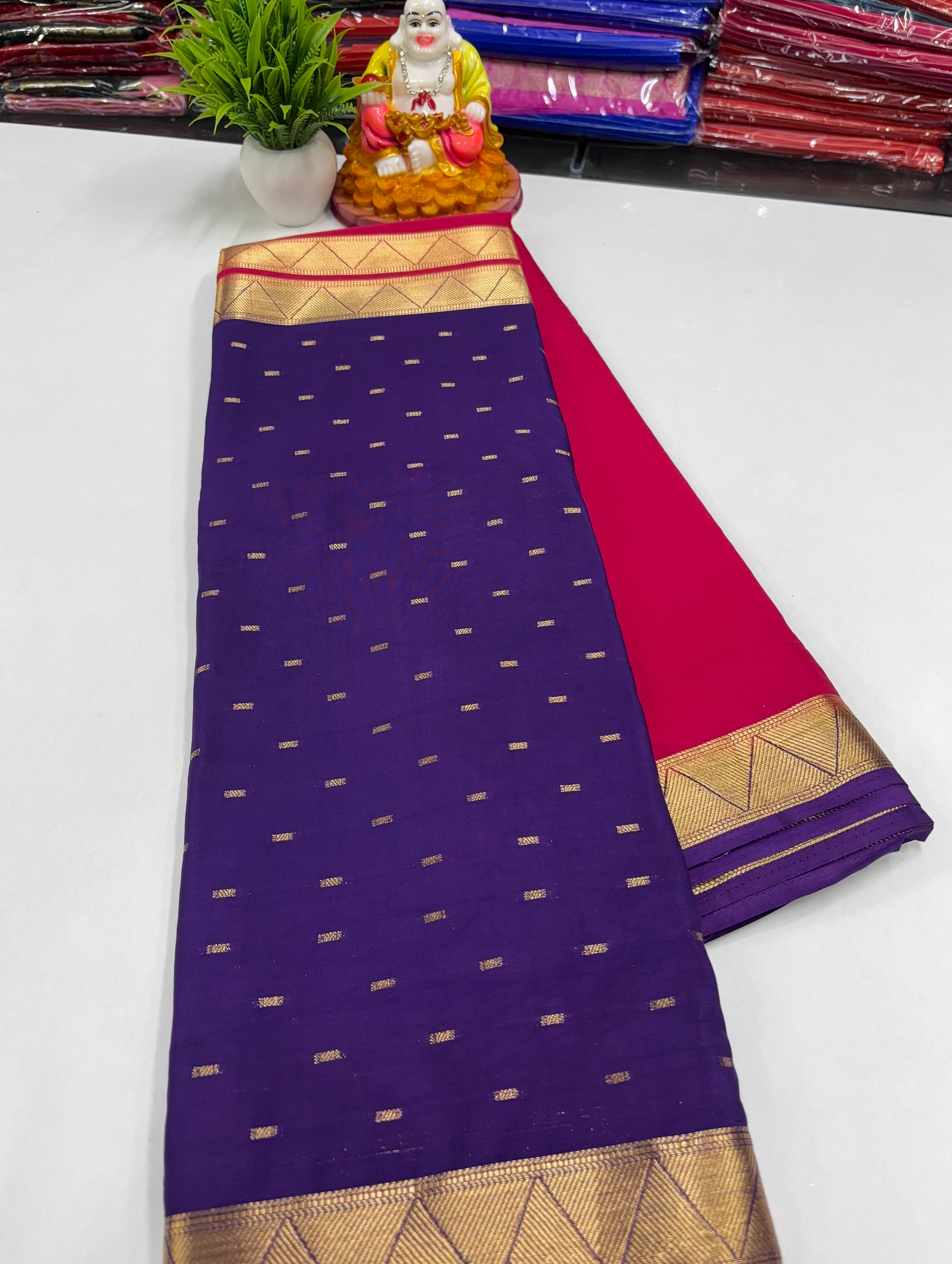 Mysore Crepe Silk Saree with Elegant Half & Half Design and Beautiful Butta Work