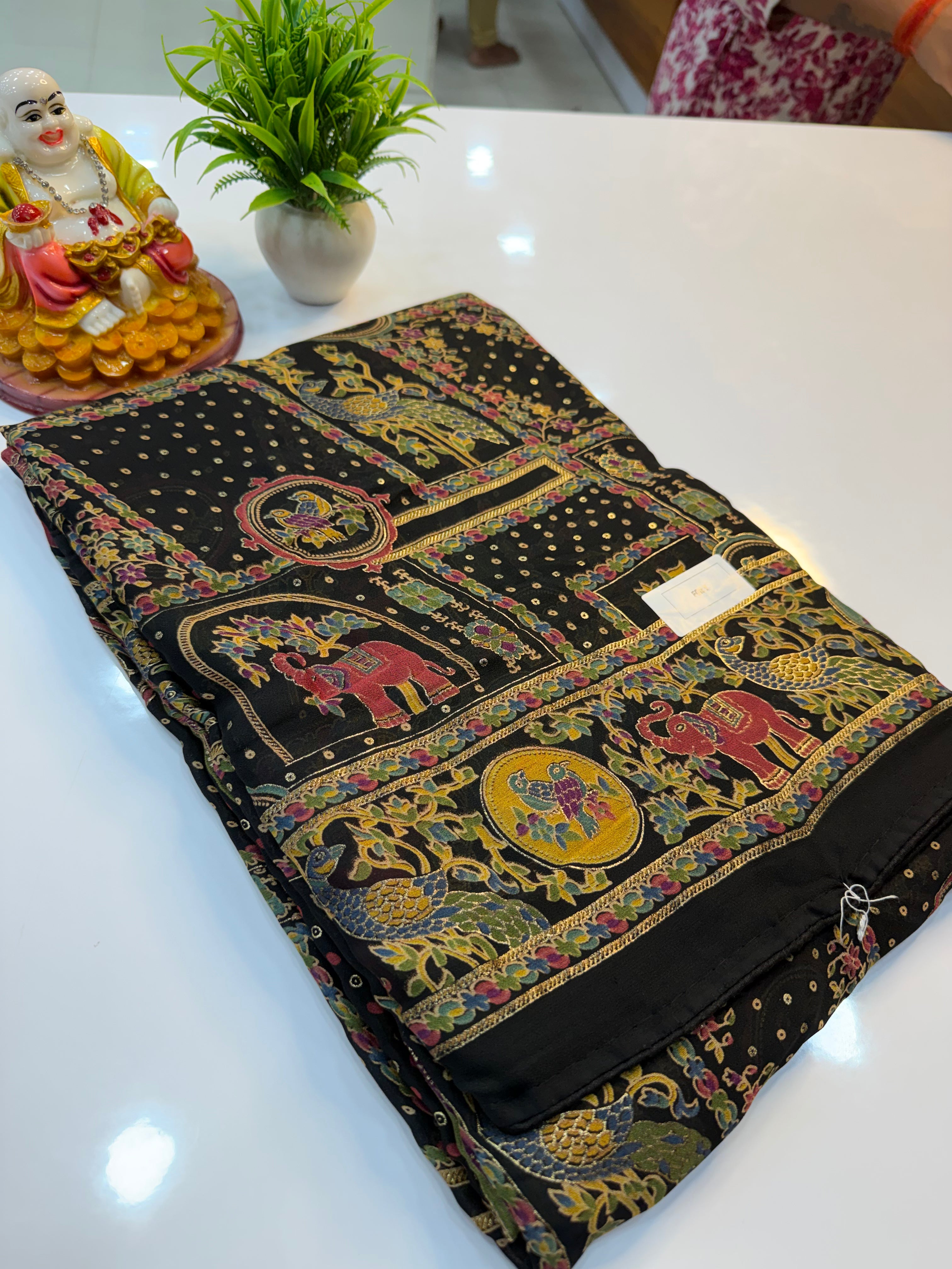 Premium Georgette Saree with Elegant Pashmina Design | Rich Pallu & Matching Blouse | Padmavathi Silks and Sarees…