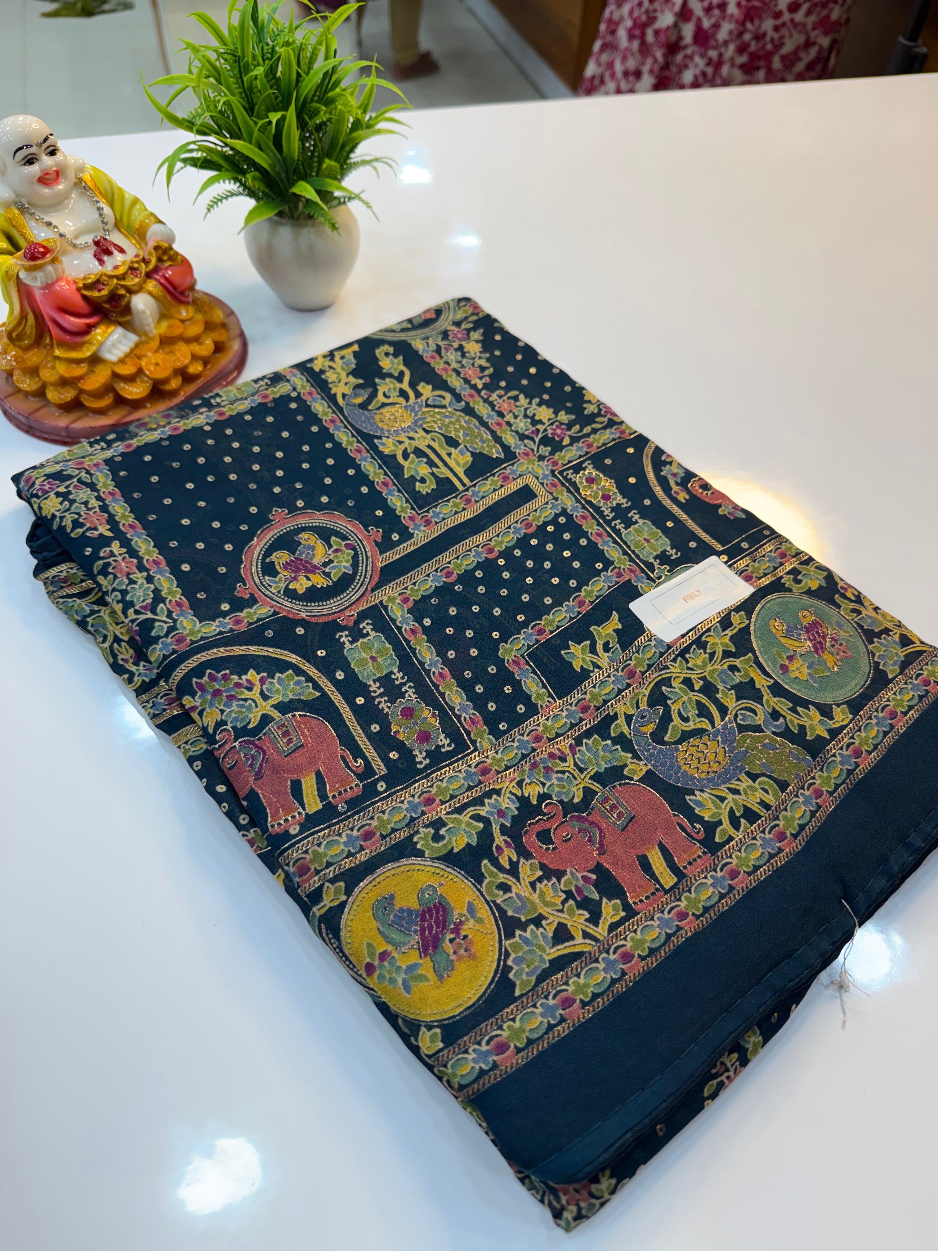 Premium Georgette Saree with Elegant Pashmina Design | Rich Pallu & Matching Blouse | Padmavathi Silks and Sarees…