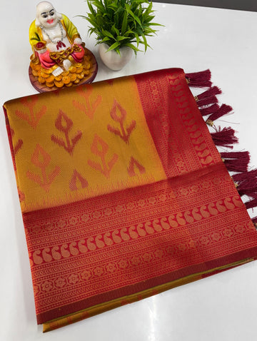 Semi Silk Saree with Pochampalli Design & Rich Pallu