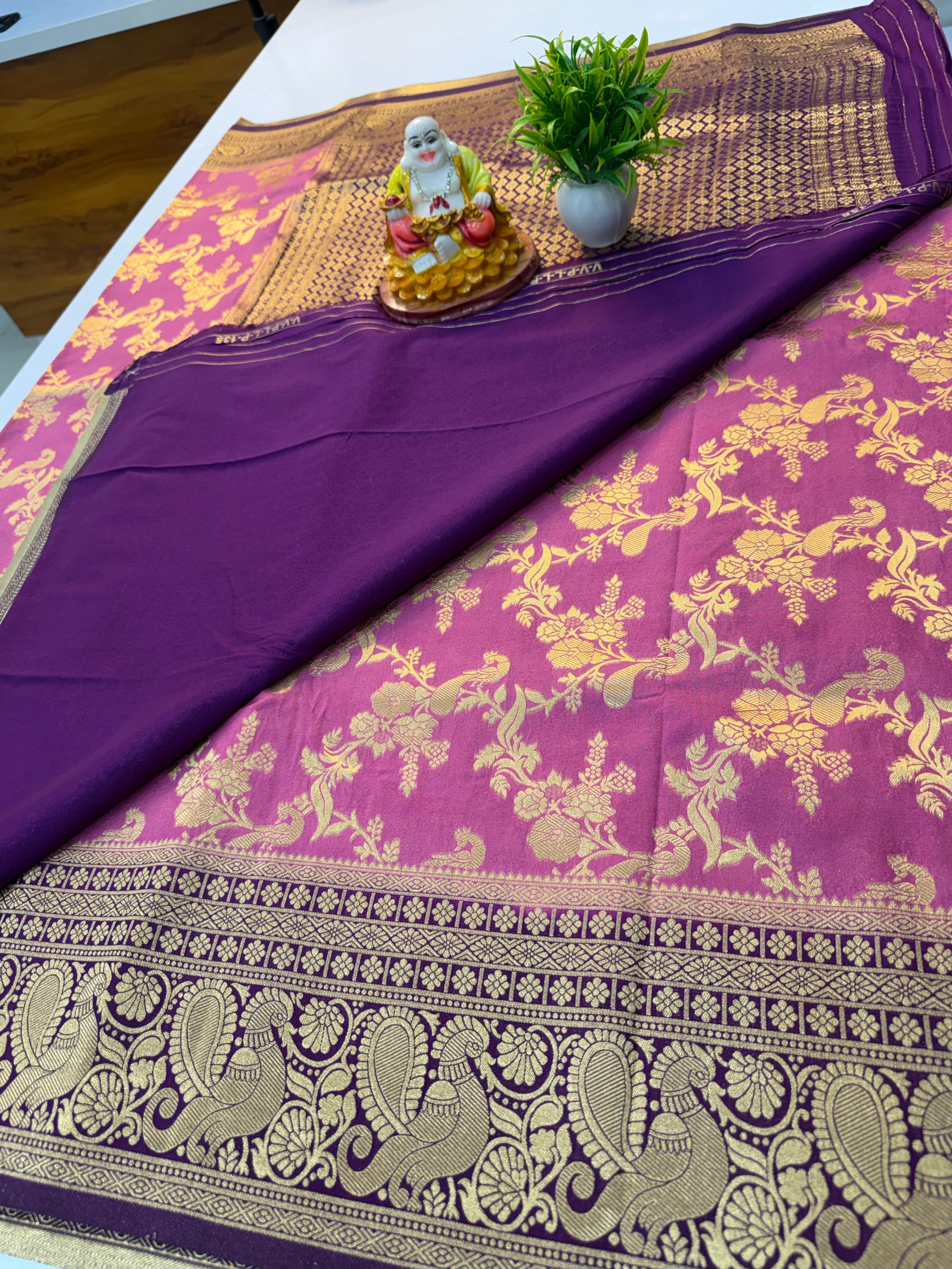 Premium Georgette Saree with Peacock Pattern &amp; Rich Pallu | Padmavathi Silks and Sarees