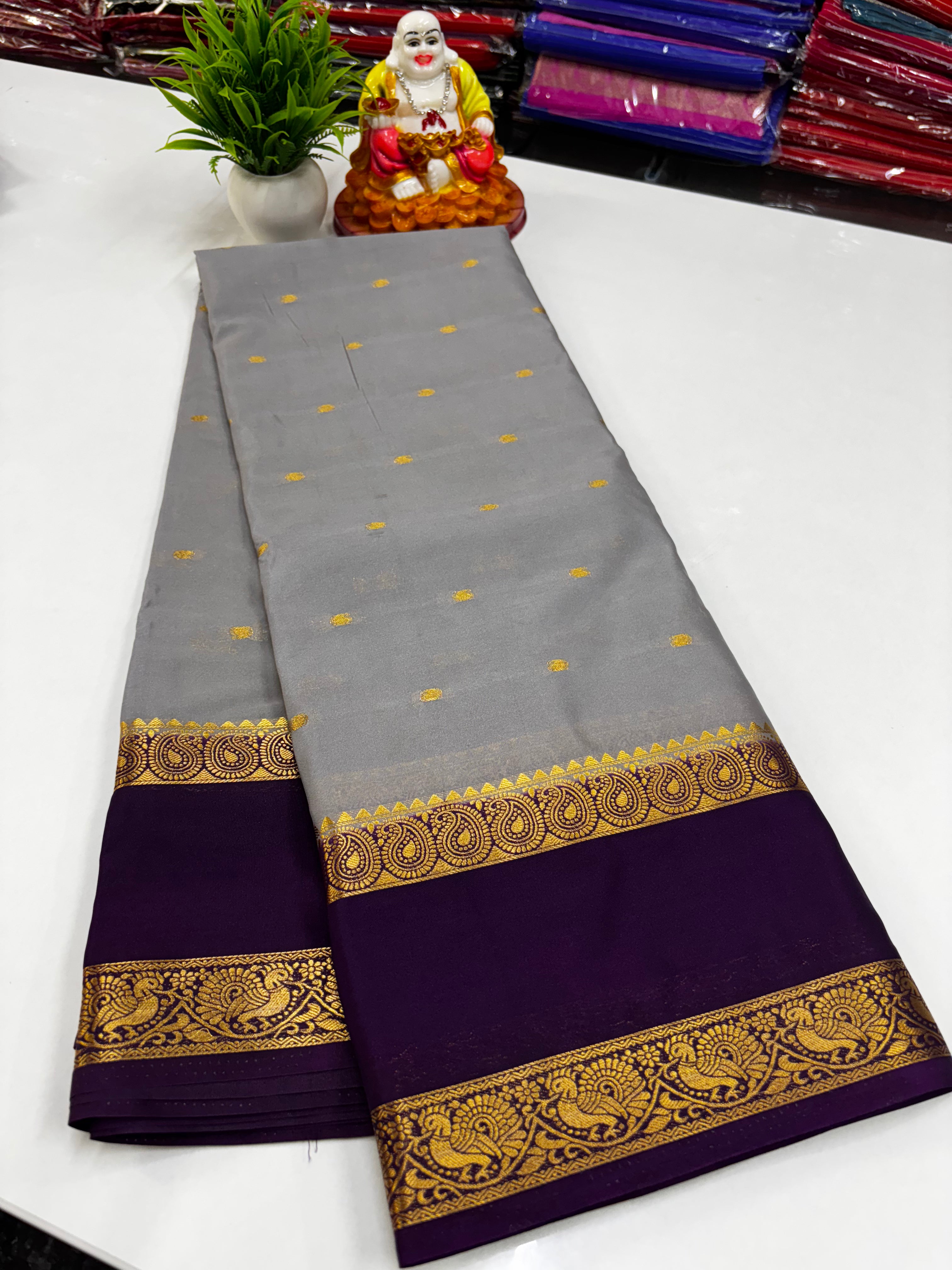 Mysore Silk Saree with Beautiful Buttas &amp; Rich Pallu ✨