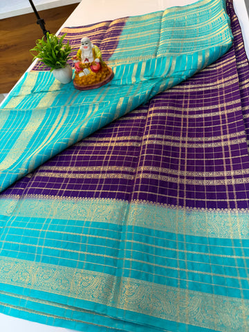 Mysore Crepe Silk Saree with Elegant Checks pattern